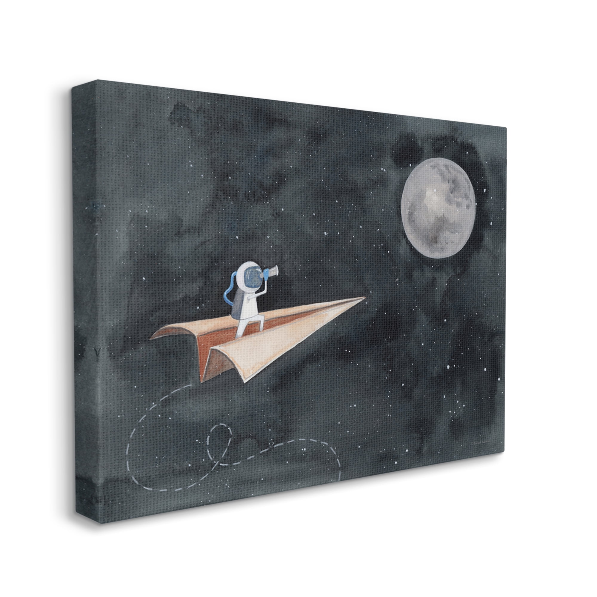 Stupell Industries Paper Airplane Flying in Outer space Astronaut Moon,16 x 20,Designed by Rachel Nieman
