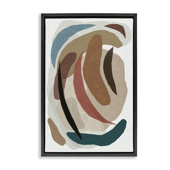 Stupell Industries Paper Collage Earth Tones Black Framed Floater Canvas Wall Art design by Nikki Galapon, 31 x 21