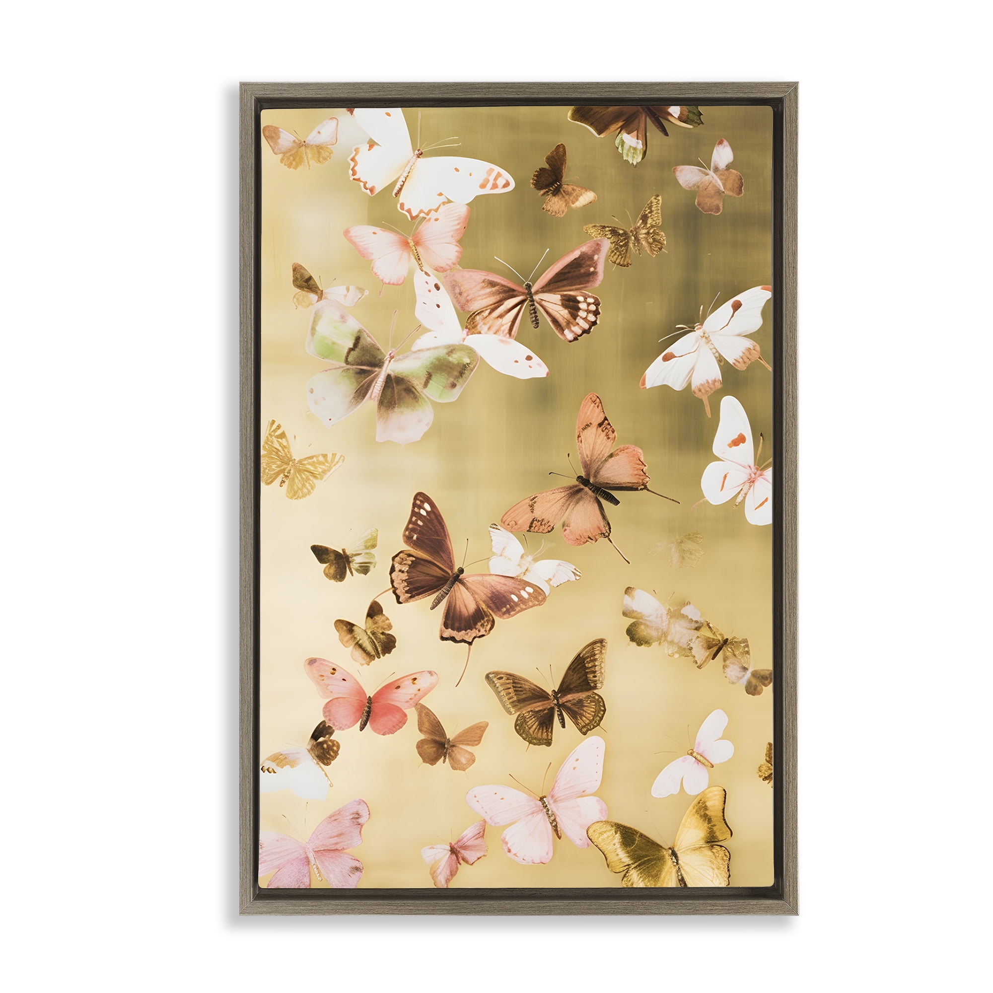 Stupell Industries Papillon Butterfly Array Animals & Insects Painting Brown Floater Framed Canvas Art Print Wall Art, 21 x 31