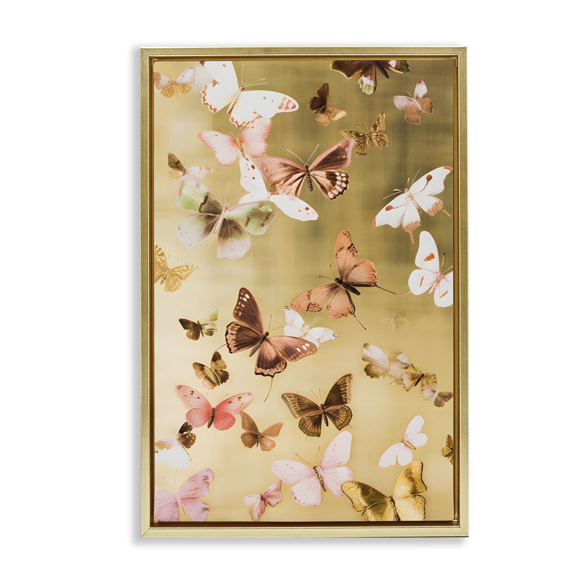 Stupell Industries Papillon Butterfly Array Animals & Insects Painting Gold Floater Framed Canvas Art Print Wall Art, 21 x 31