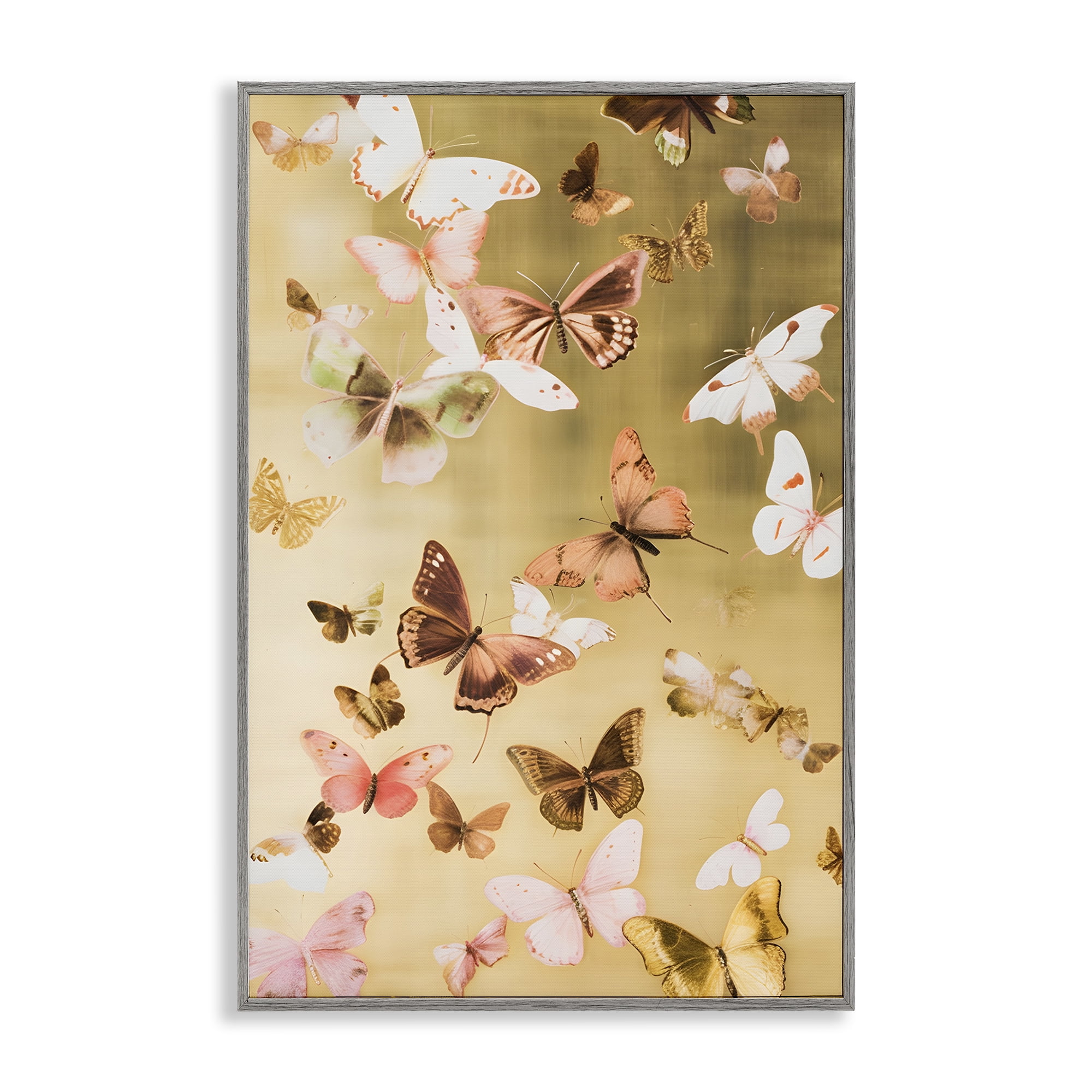 Stupell Industries Papillon Butterfly Array Animals & Insects Painting Gray Framed Art Print Wall Art, 16 x 24
