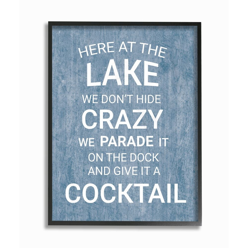 Stupell Industries Parade Crazy Funny Lake Party Blue Wood Texture Word Design Graphic Art Black Framed Art Print Wall Art, 16x20, by Susan Ball