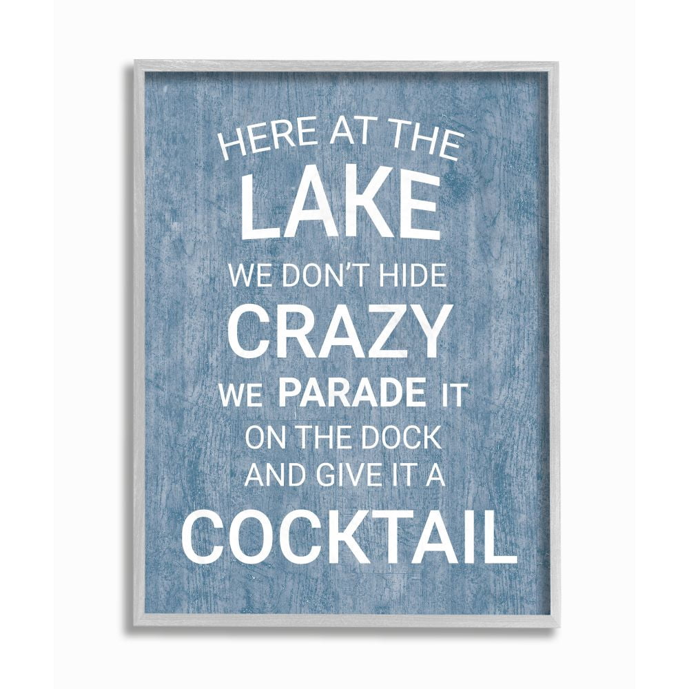 Stupell Industries Parade Crazy Funny Lake Party Blue Wood Texture Word Design Graphic Art Gray Framed Art Print Wall Art, 16x20, by Susan Ball