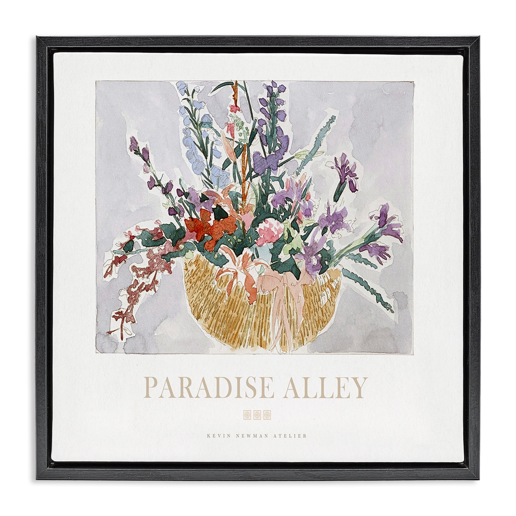 Stupell Industries Paradise Alley Basket of Flowers Black Framed Floater Canvas Wall Art, design by Jadei Graphics