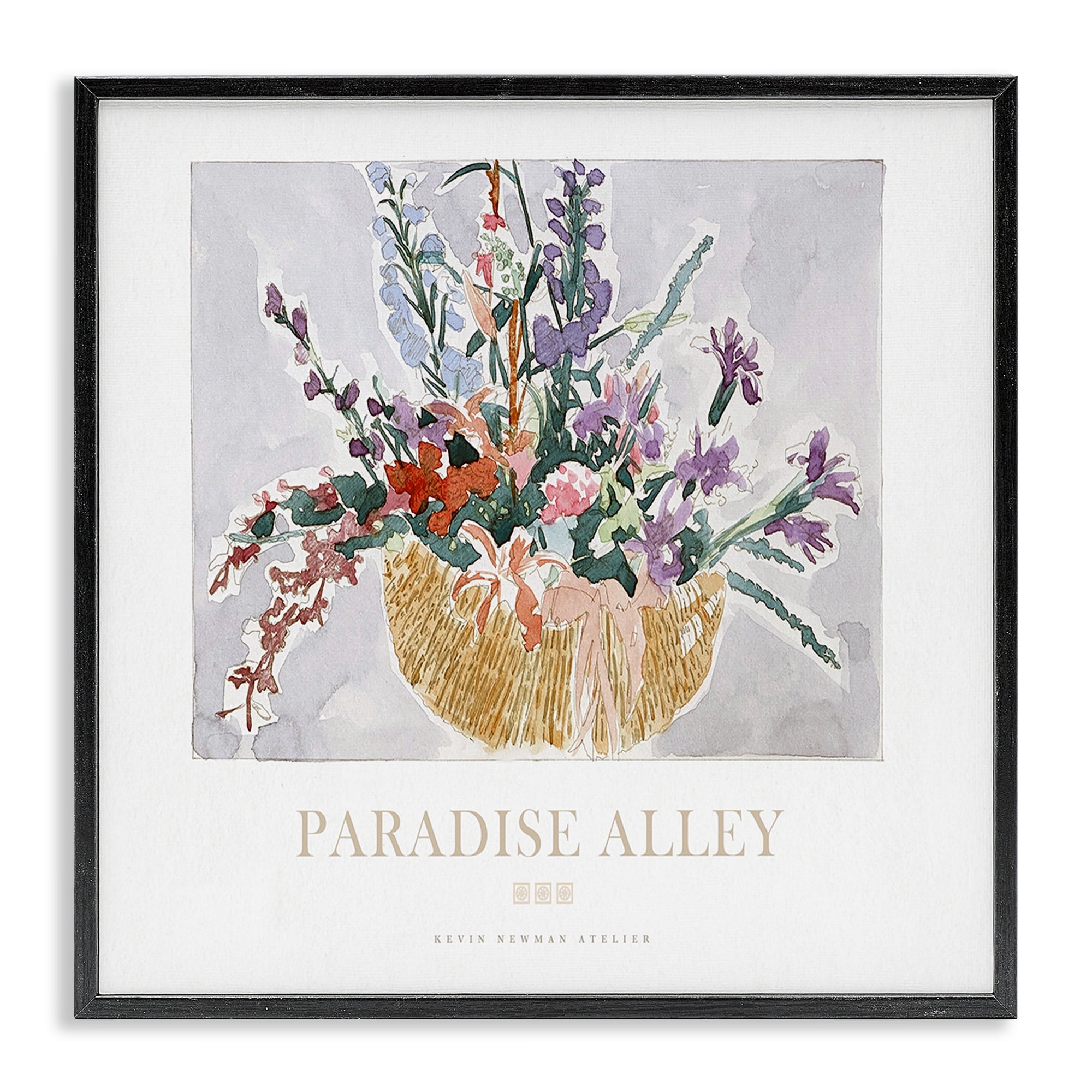 Stupell Industries Paradise Alley Basket of Flowers Black Framed Giclee Art, design by Jadei Graphics