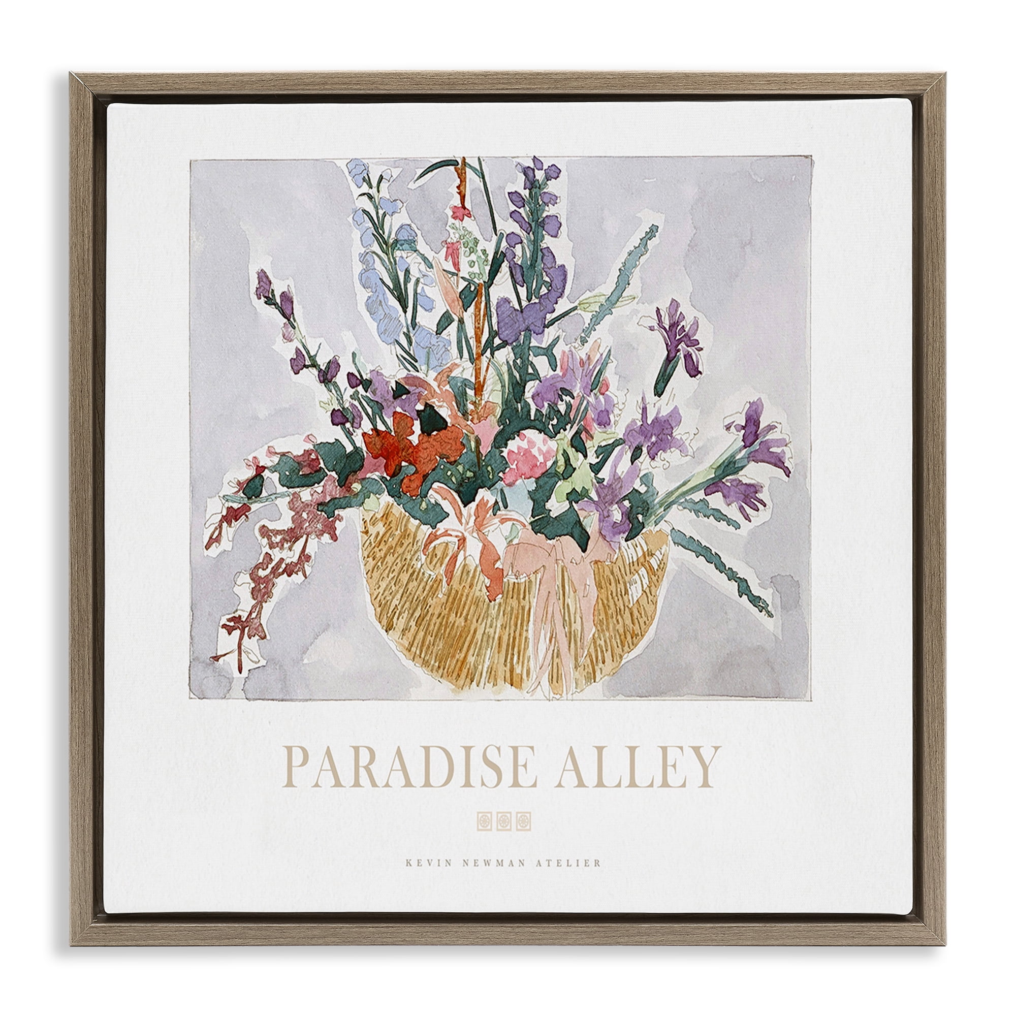 Stupell Industries Paradise Alley Basket of Flowers Brown Framed Floater Canvas Wall Art, design by Jadei Graphics
