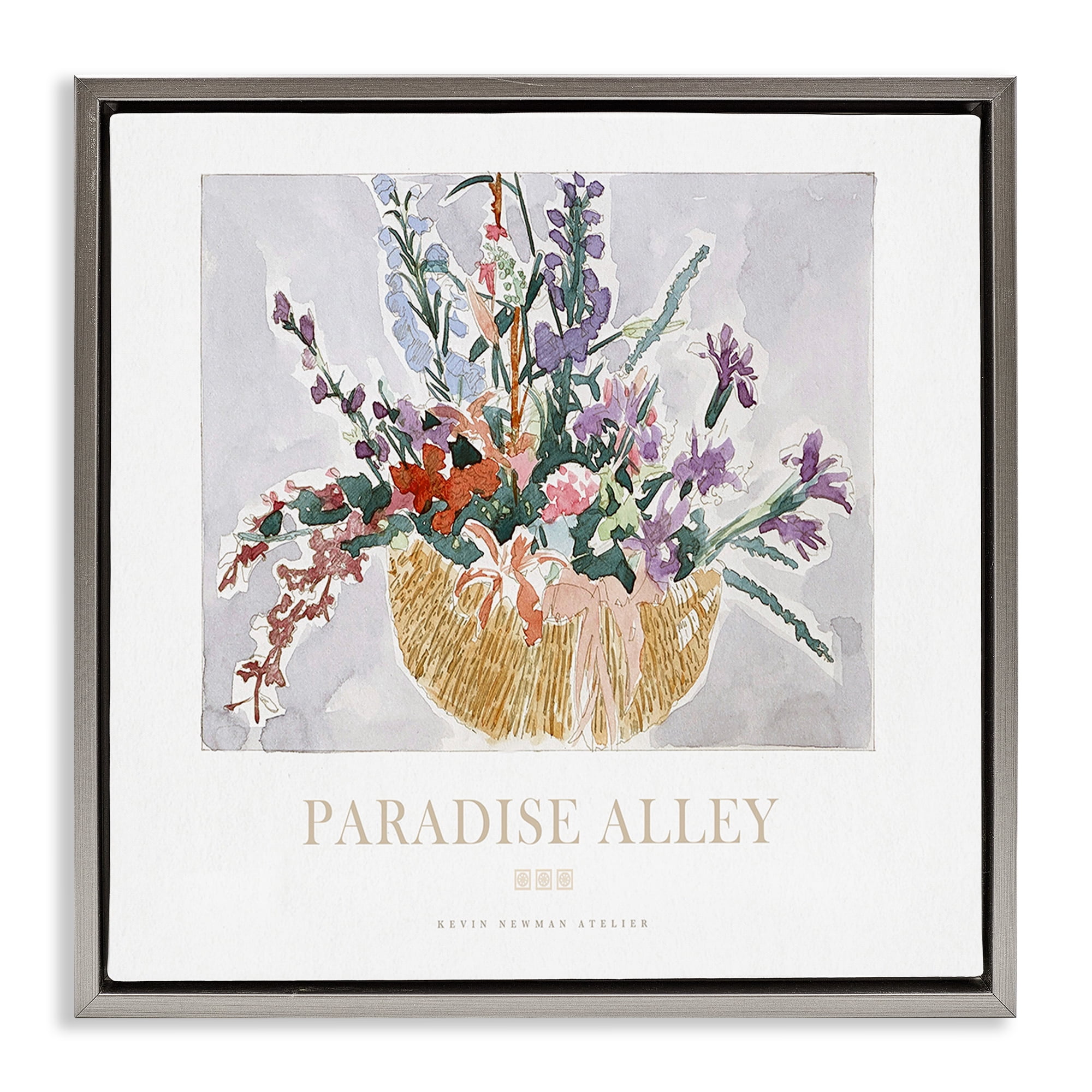 Stupell Industries Paradise Alley Basket of Flowers Gray Framed Floater Canvas Wall Art, design by Jadei Graphics