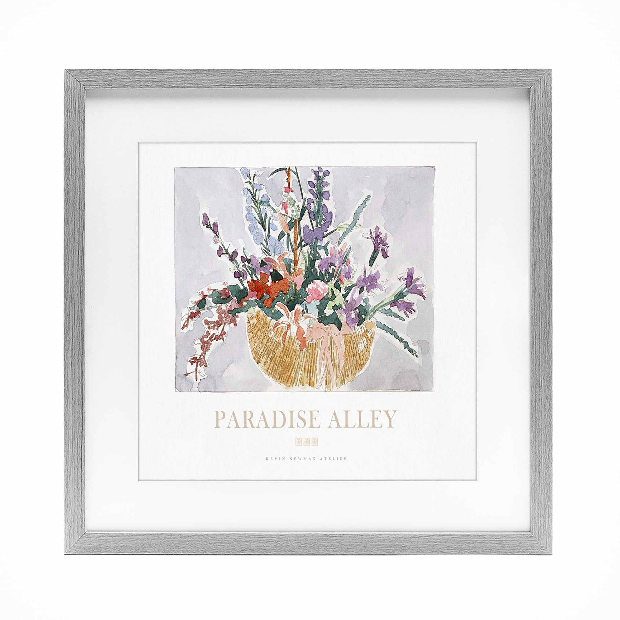 Stupell Industries Paradise Alley Basket of Flowers Gray Framed Print Under Glass, design by Jadei Graphics