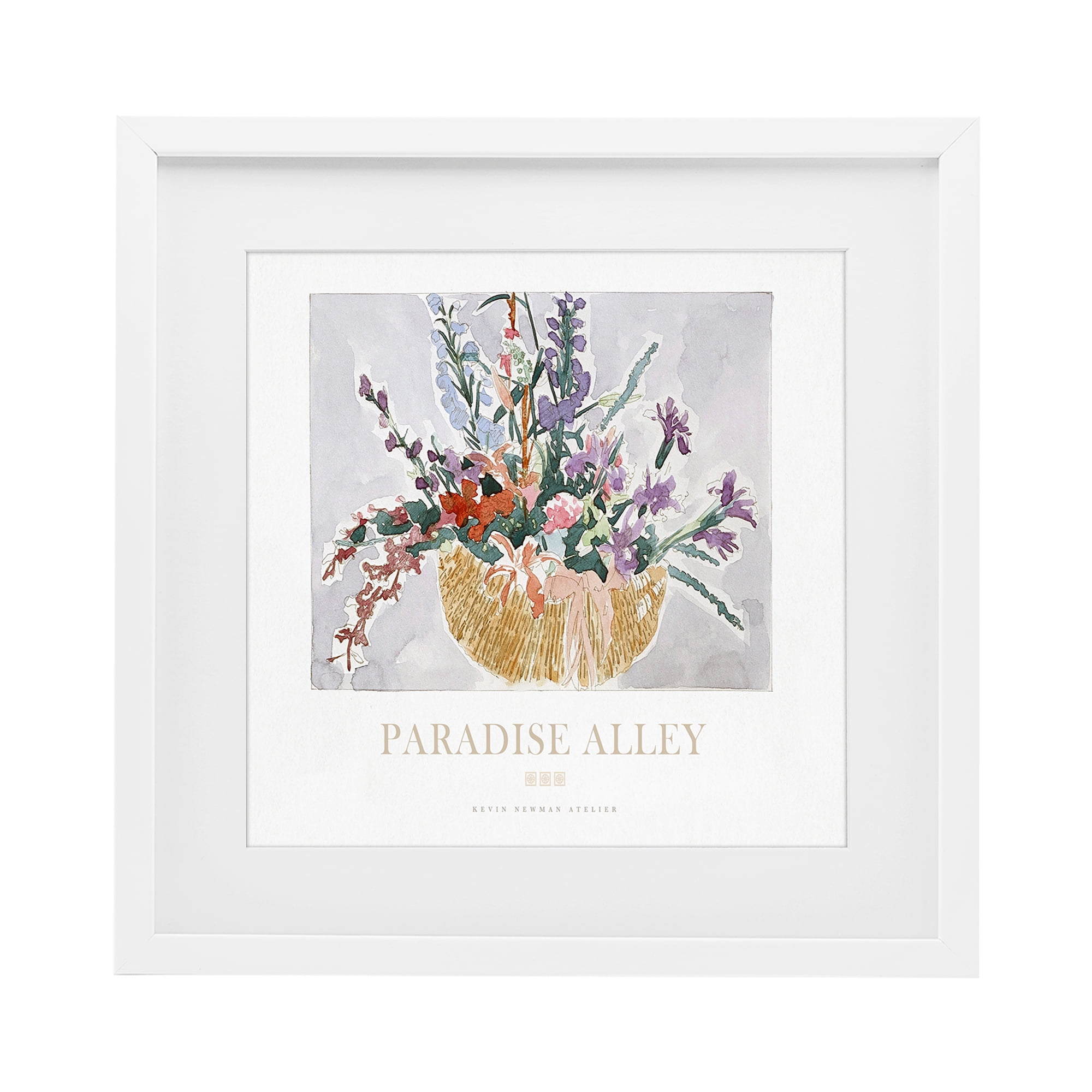 Stupell Industries Paradise Alley Basket of Flowers White Framed Print Under Glass, design by Jadei Graphics