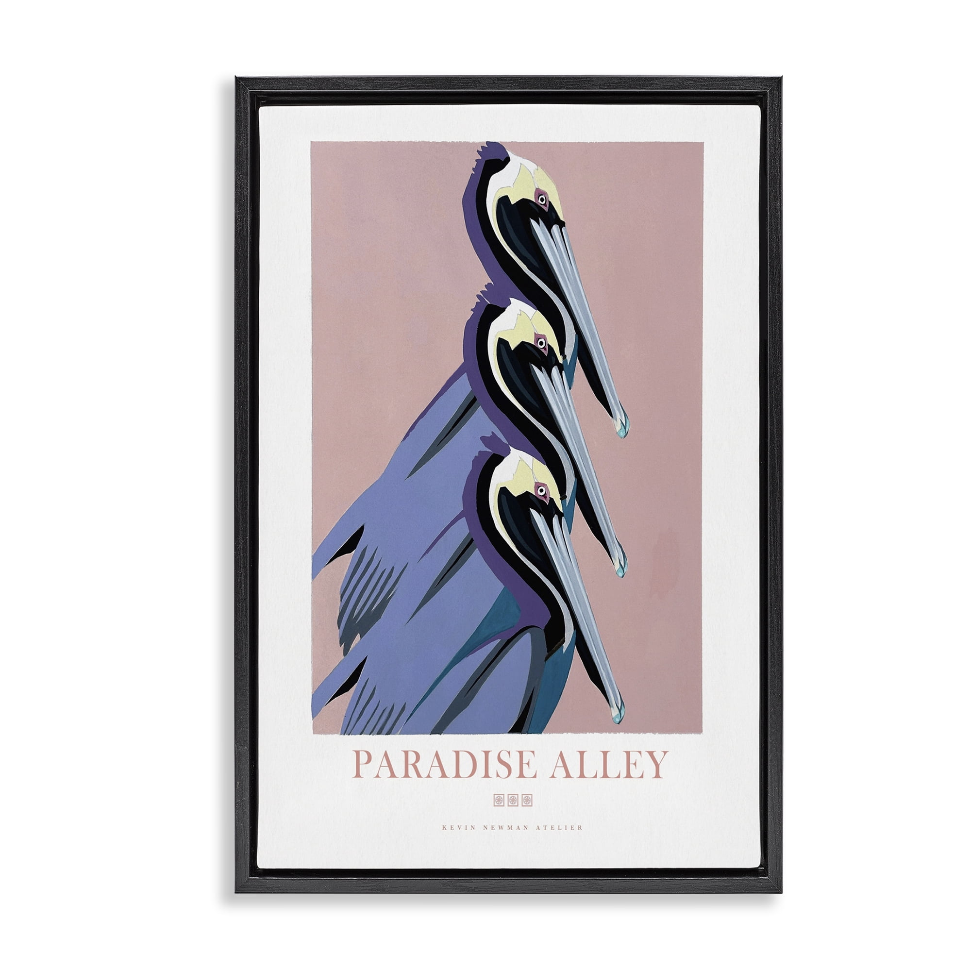 Stupell Industries Paradise Alley Pelican Trio Black Framed Floater Canvas Wall Art, design by Jadei Graphics