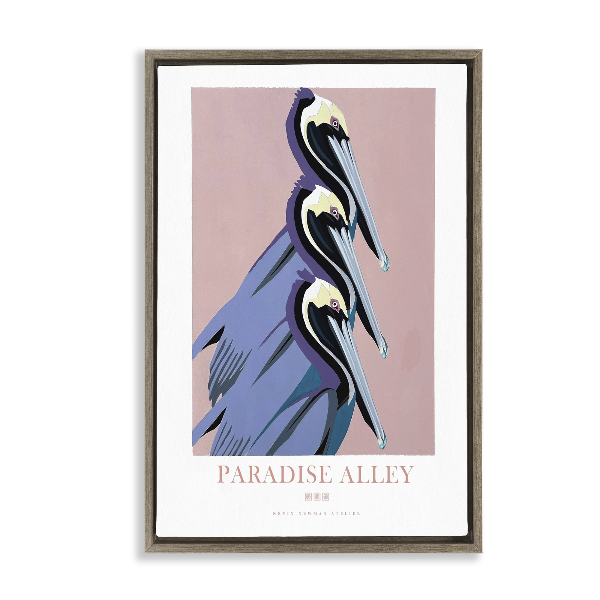 Stupell Industries Paradise Alley Pelican Trio Brown Framed Floater Canvas Wall Art, design by Jadei Graphics