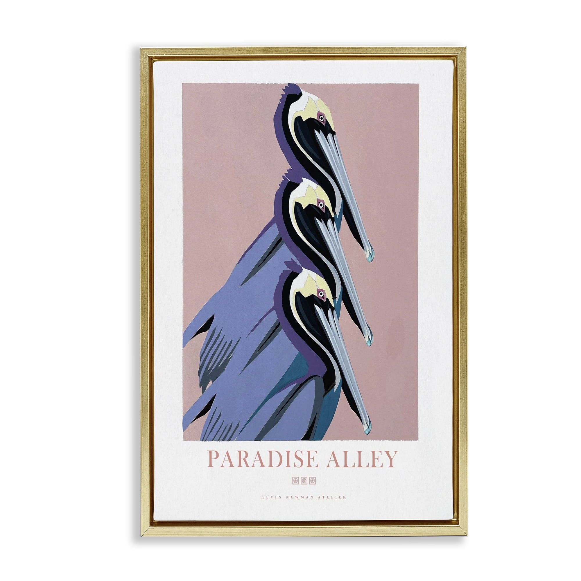 Stupell Industries Paradise Alley Pelican Trio Gold Framed Floater Canvas Wall Art, design by Jadei Graphics
