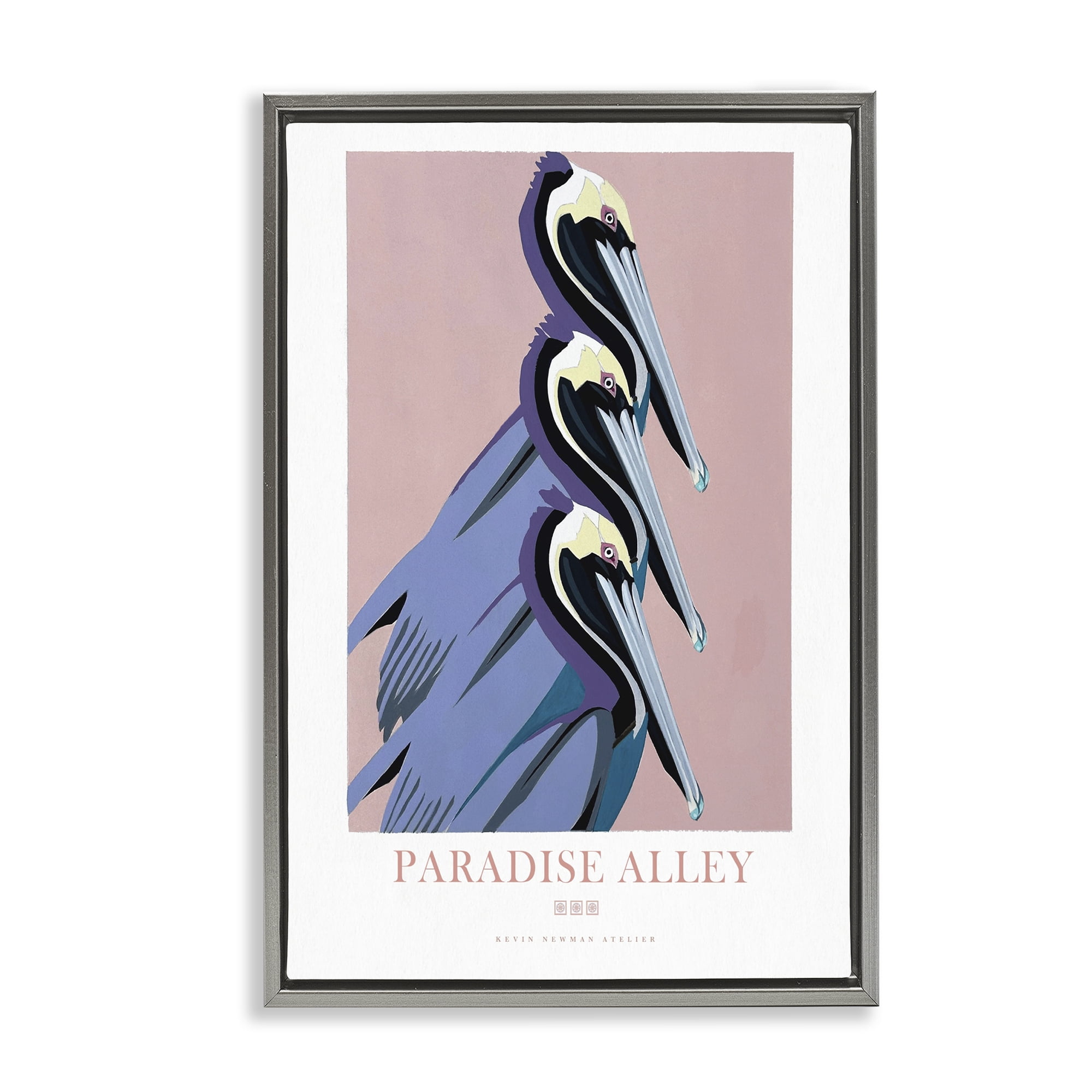 Stupell Industries Paradise Alley Pelican Trio Gray Framed Floater Canvas Wall Art, design by Jadei Graphics