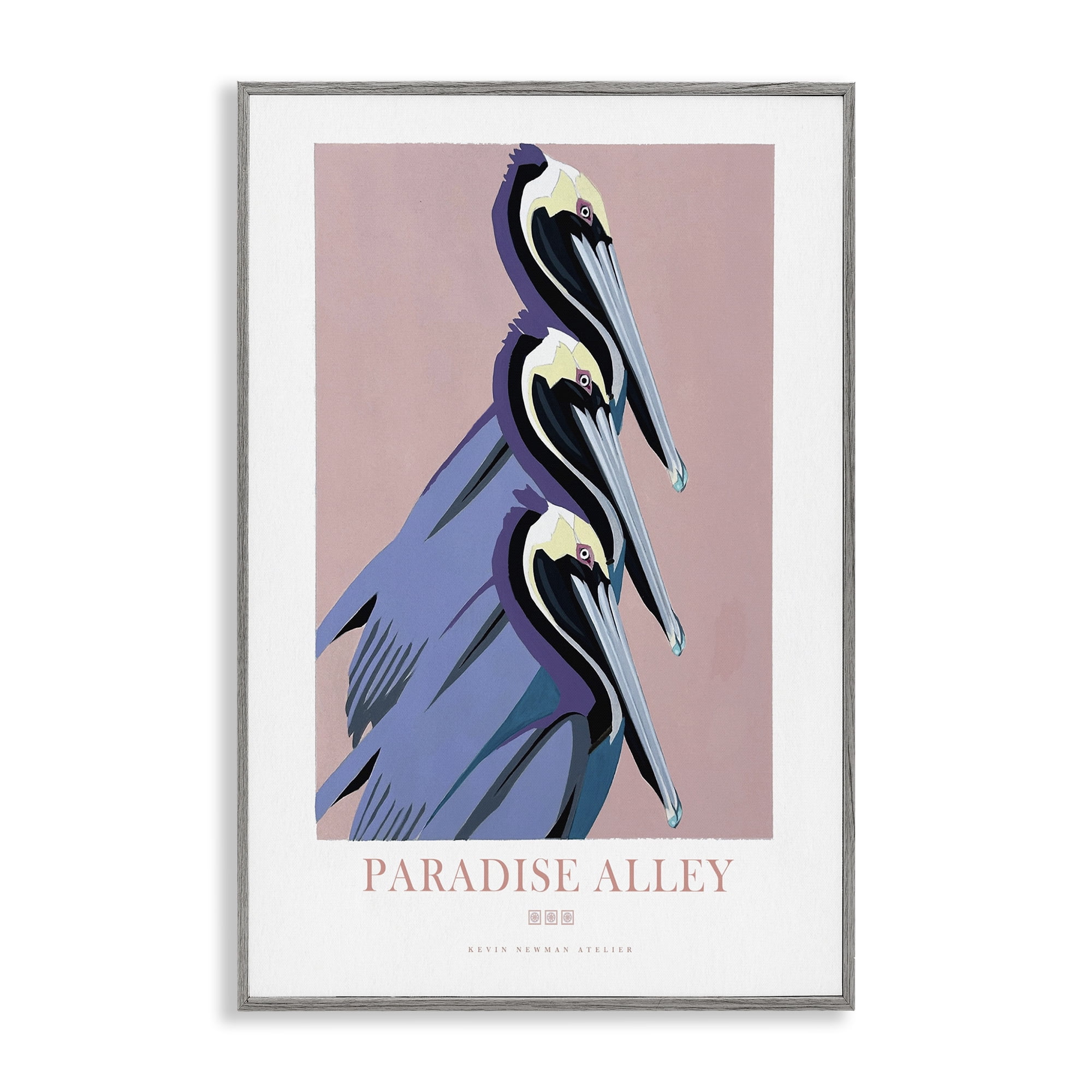Stupell Industries Paradise Alley Pelican Trio Gray Framed Giclee Art, design by Jadei Graphics