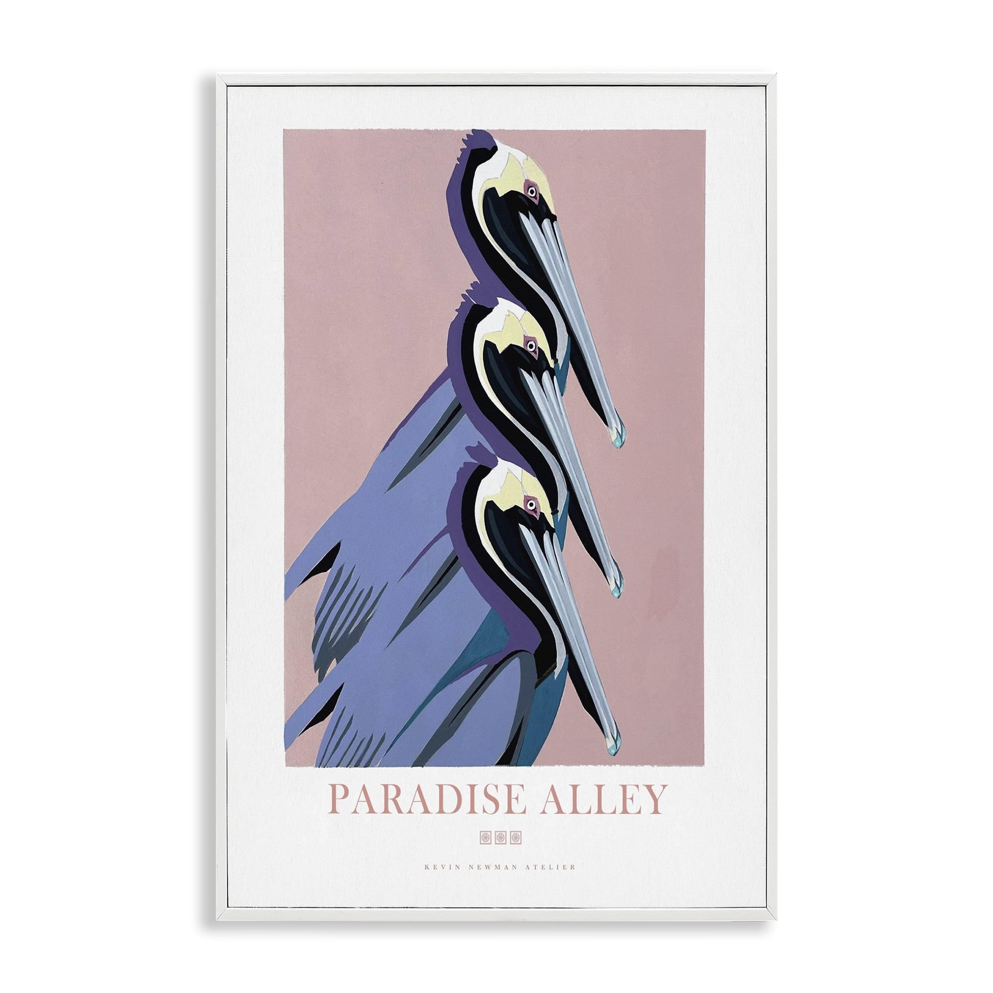 Stupell Industries Paradise Alley Pelican Trio White Framed Giclee Art, design by Jadei Graphics
