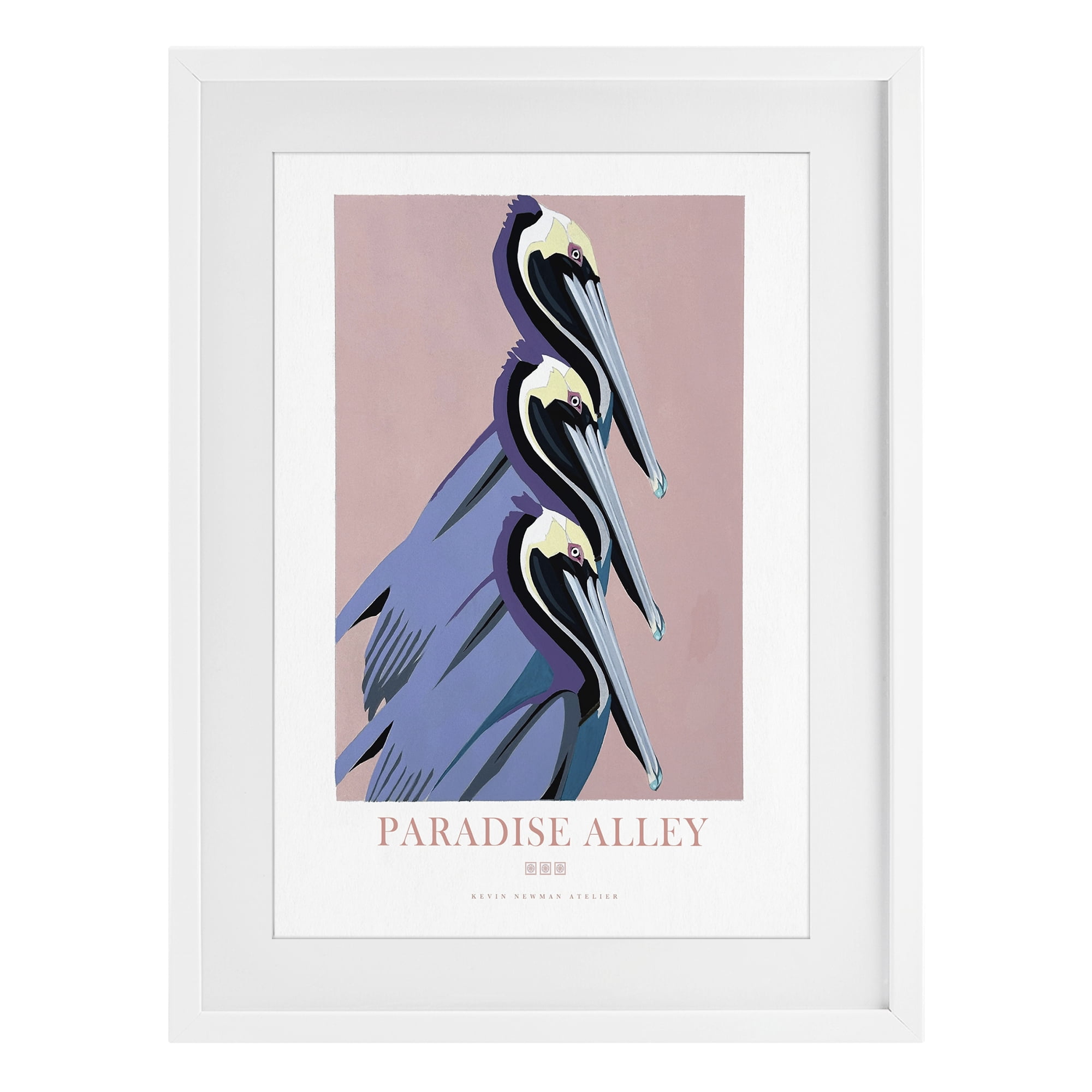 Stupell Industries Paradise Alley Pelican Trio White Framed Print Under Glass, design by Jadei Graphics