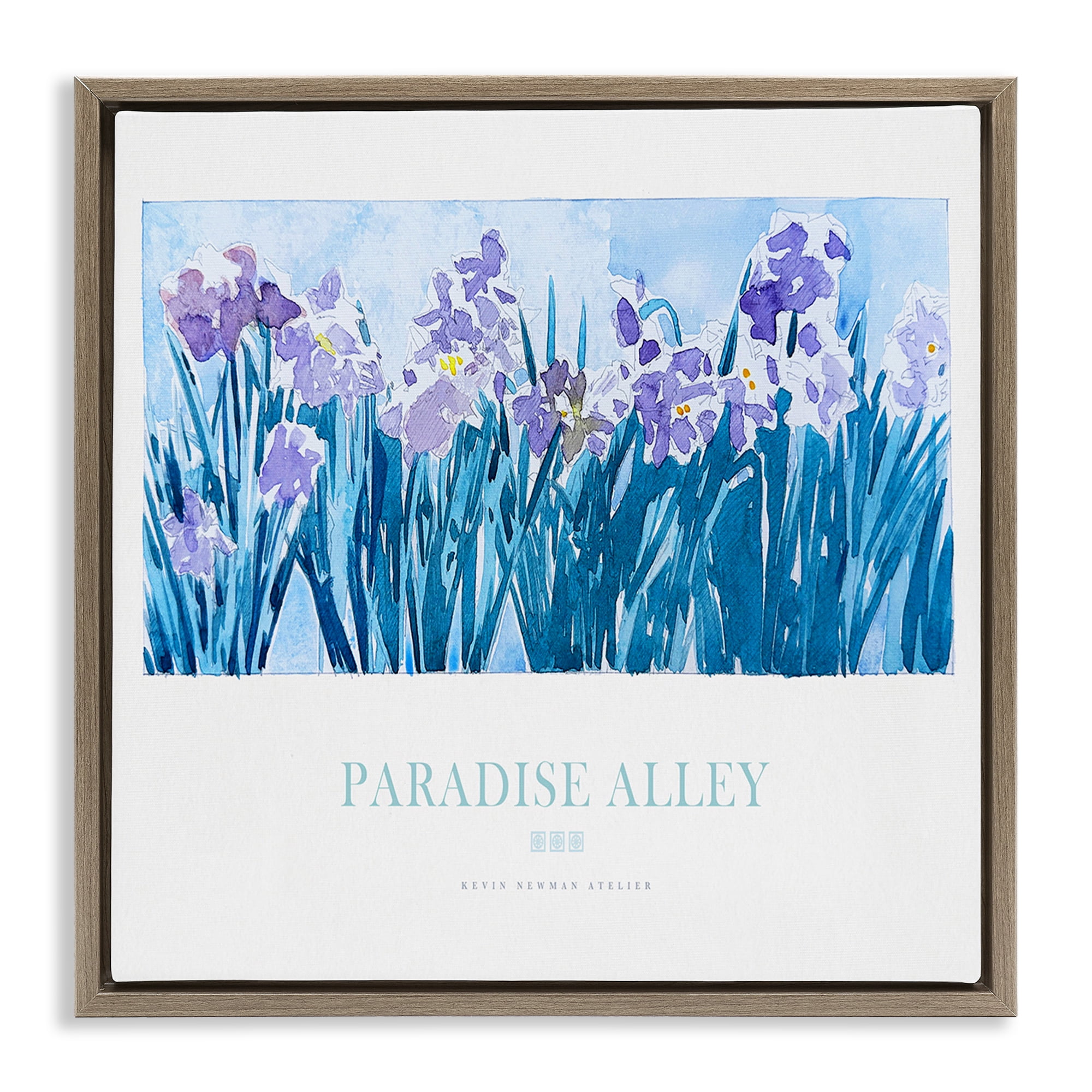 Stupell Industries Paradise Alley Purple Irises Brown Framed Floater Canvas Wall Art, design by Jadei Graphics