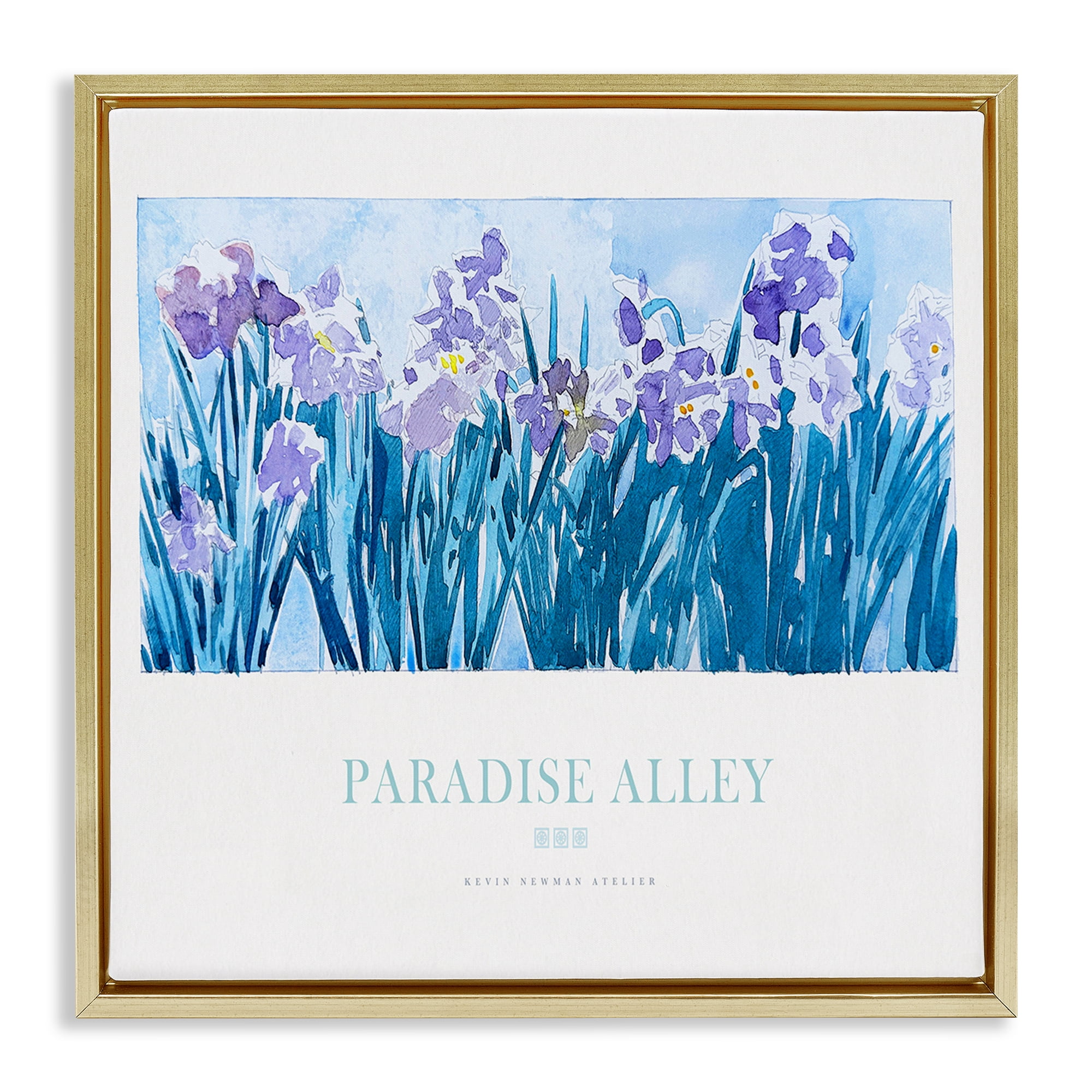 Stupell Industries Paradise Alley Purple Irises Gold Framed Floater Canvas Wall Art, design by Jadei Graphics