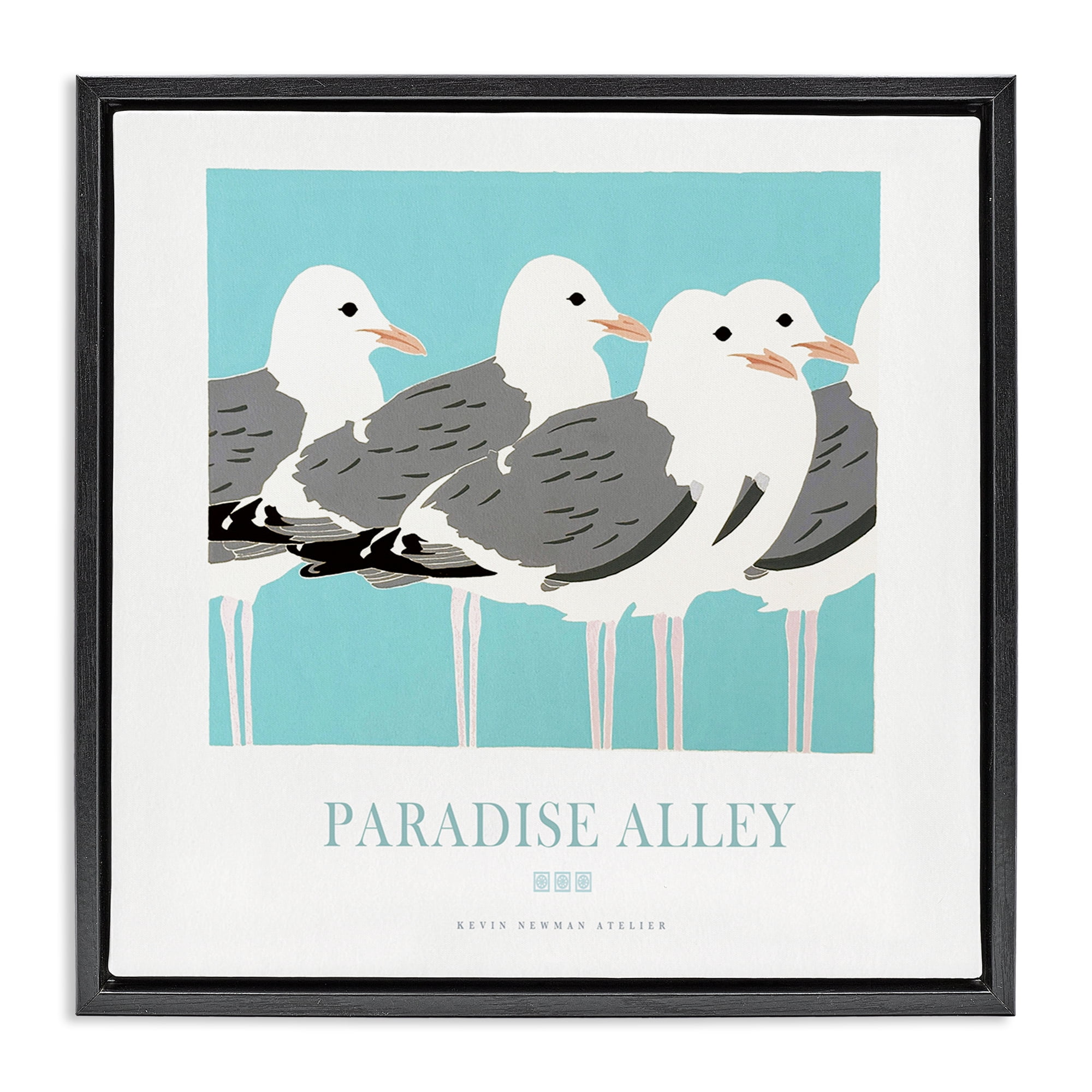 Stupell Industries Paradise Alley Seagull Gathering Black Framed Floater Canvas Wall Art, design by Jadei Graphics