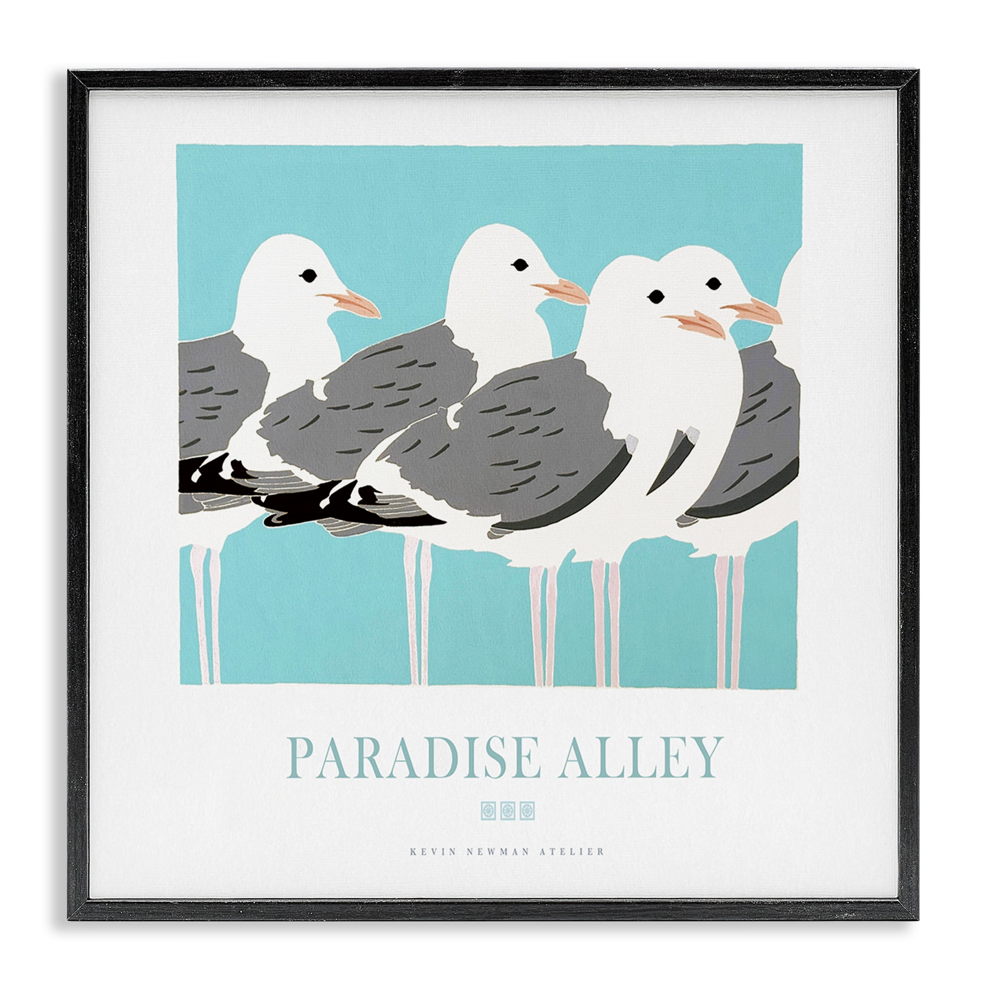 Stupell Industries Paradise Alley Seagull Gathering Black Framed Giclee Art, design by Jadei Graphics