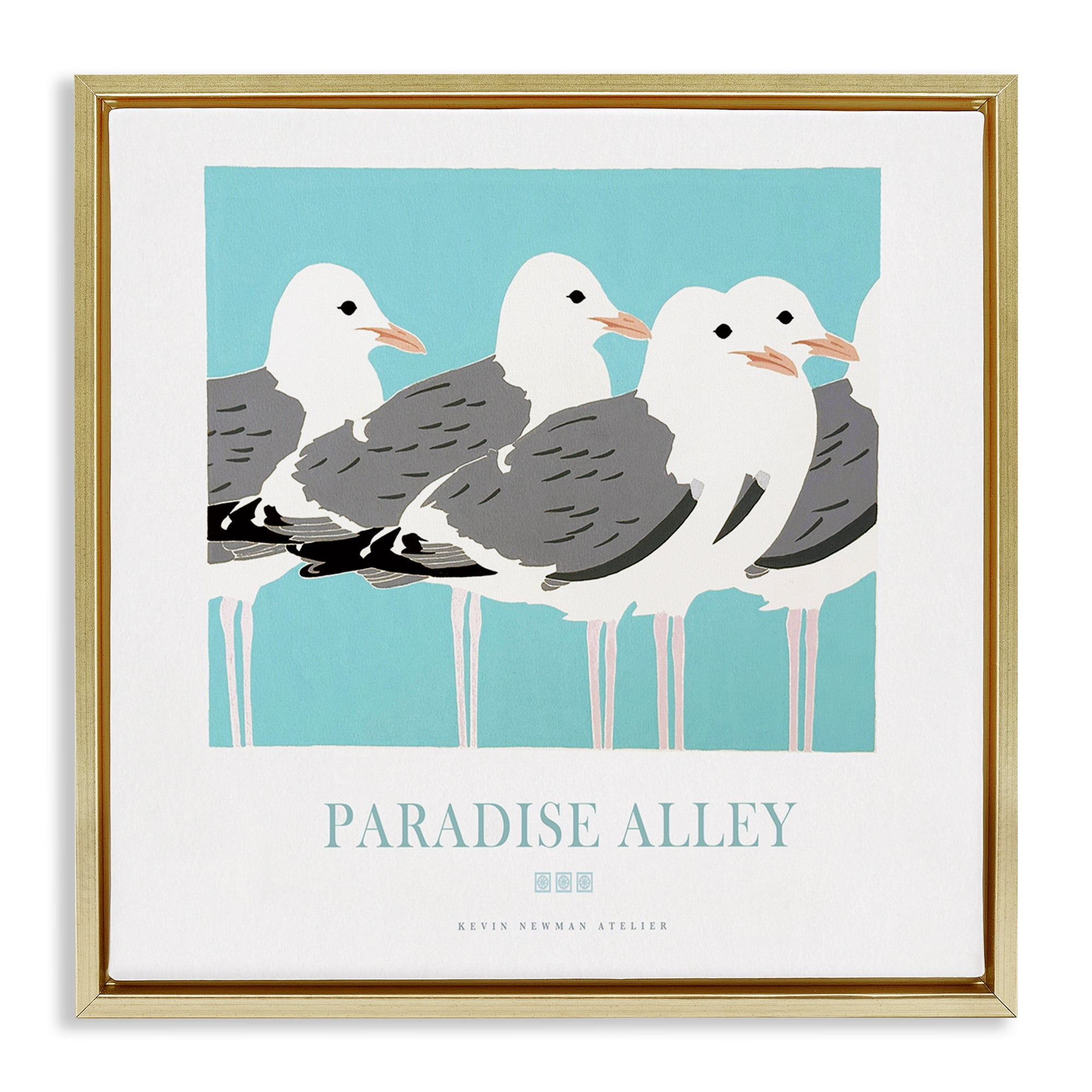 Stupell Industries Paradise Alley Seagull Gathering Gold Framed Floater Canvas Wall Art, design by Jadei Graphics