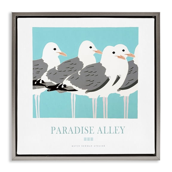 Stupell Industries Paradise Alley Seagull Gathering Gray Framed Floater Canvas Wall Art, design by Jadei Graphics