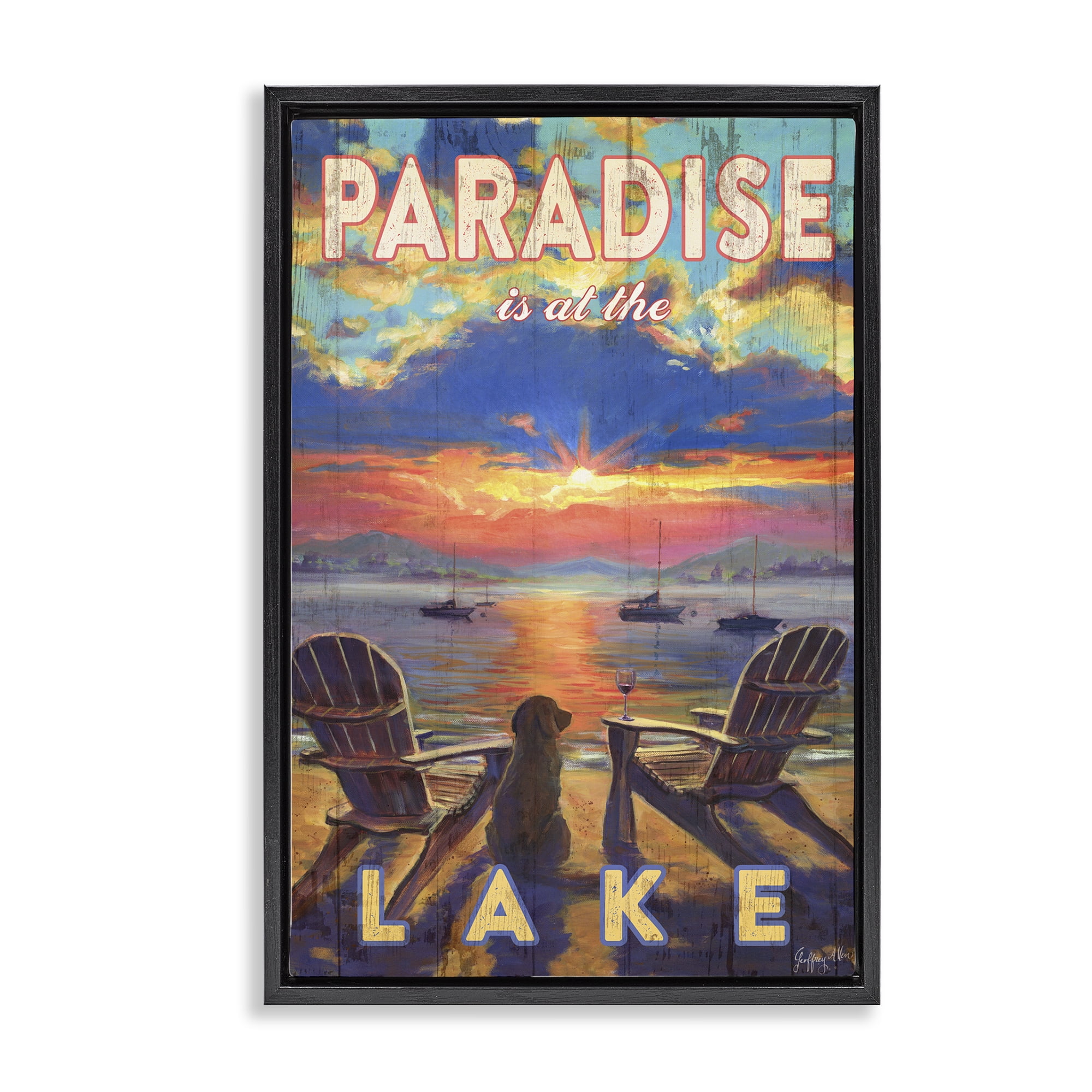 Stupell Industries Paradise At Lake Landscape Landscape & Nature Painting Black Floater Framed Canvas Art Print Wall Art, 21 x 31