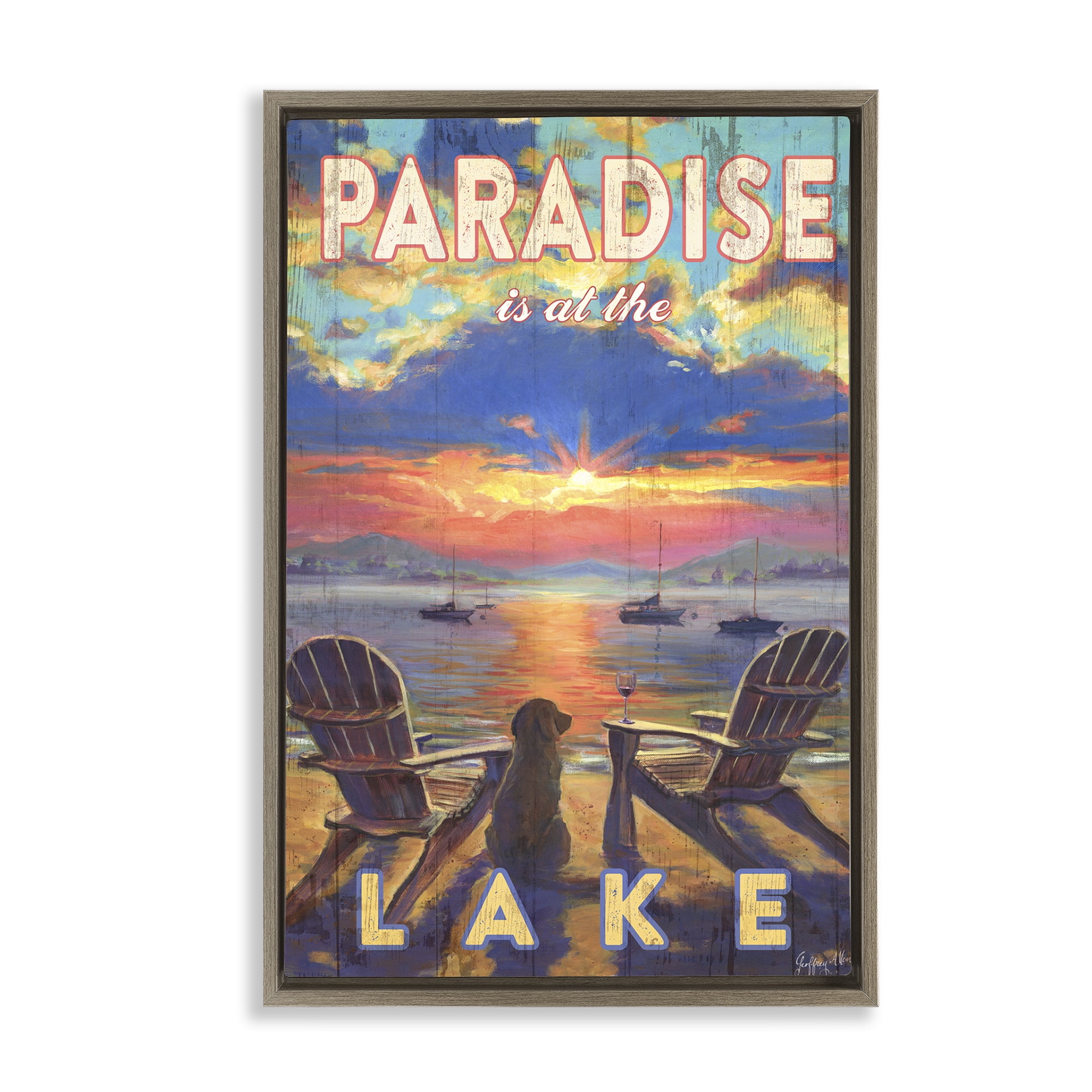 Stupell Industries Paradise At Lake Landscape Landscape & Nature Painting Brown Floater Framed Canvas Art Print Wall Art, 21 x 31