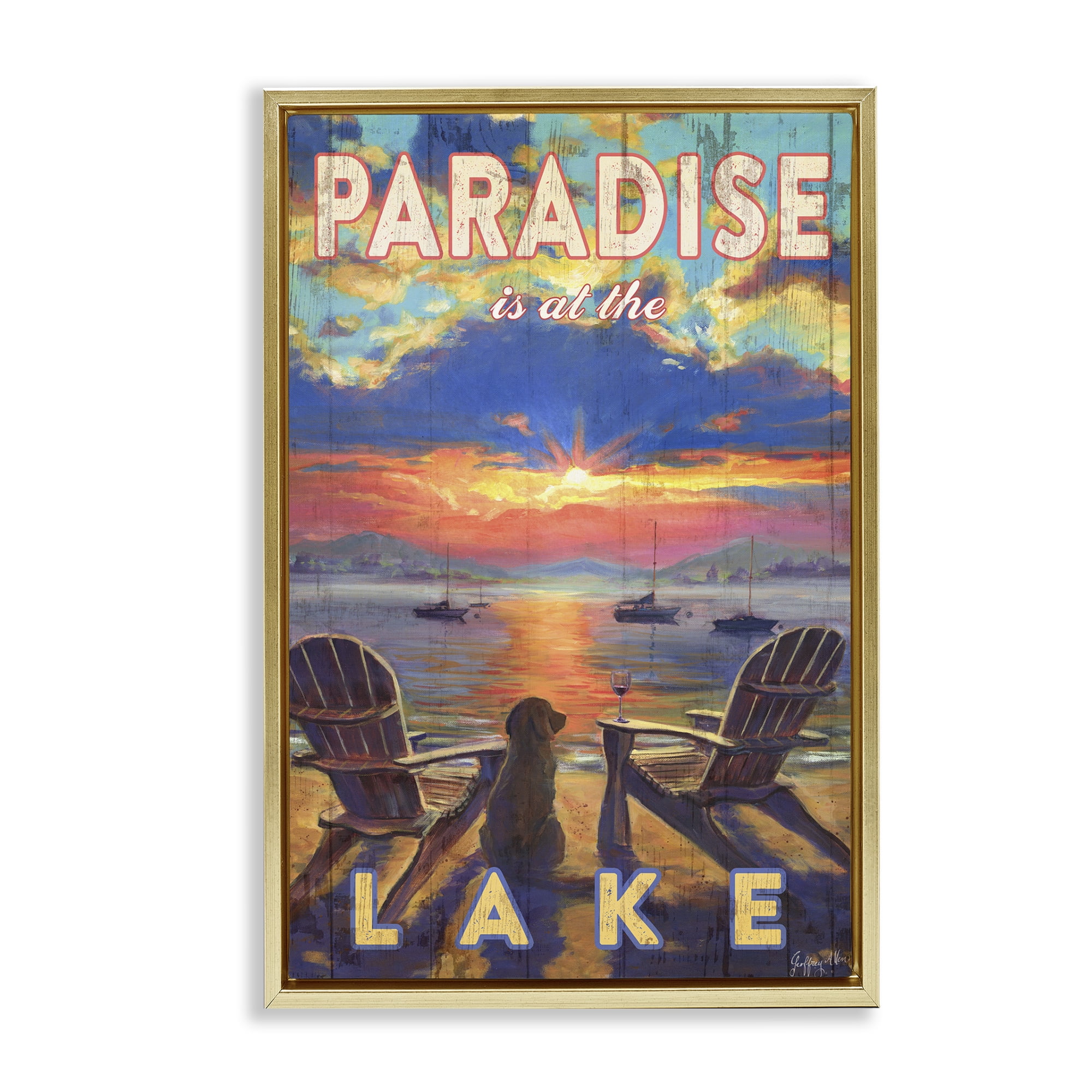 Stupell Industries Paradise At Lake Landscape Landscape & Nature Painting Gold Floater Framed Canvas Art Print Wall Art, 21 x 31