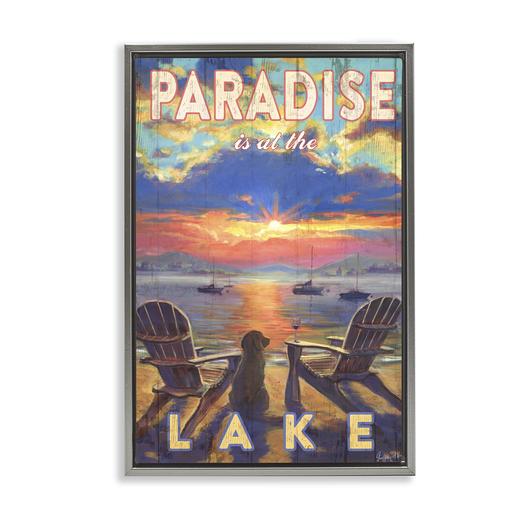 Stupell Industries Paradise At Lake Landscape Landscape & Nature Painting Gray Floater Framed Canvas Art Print Wall Art, 21 x 31