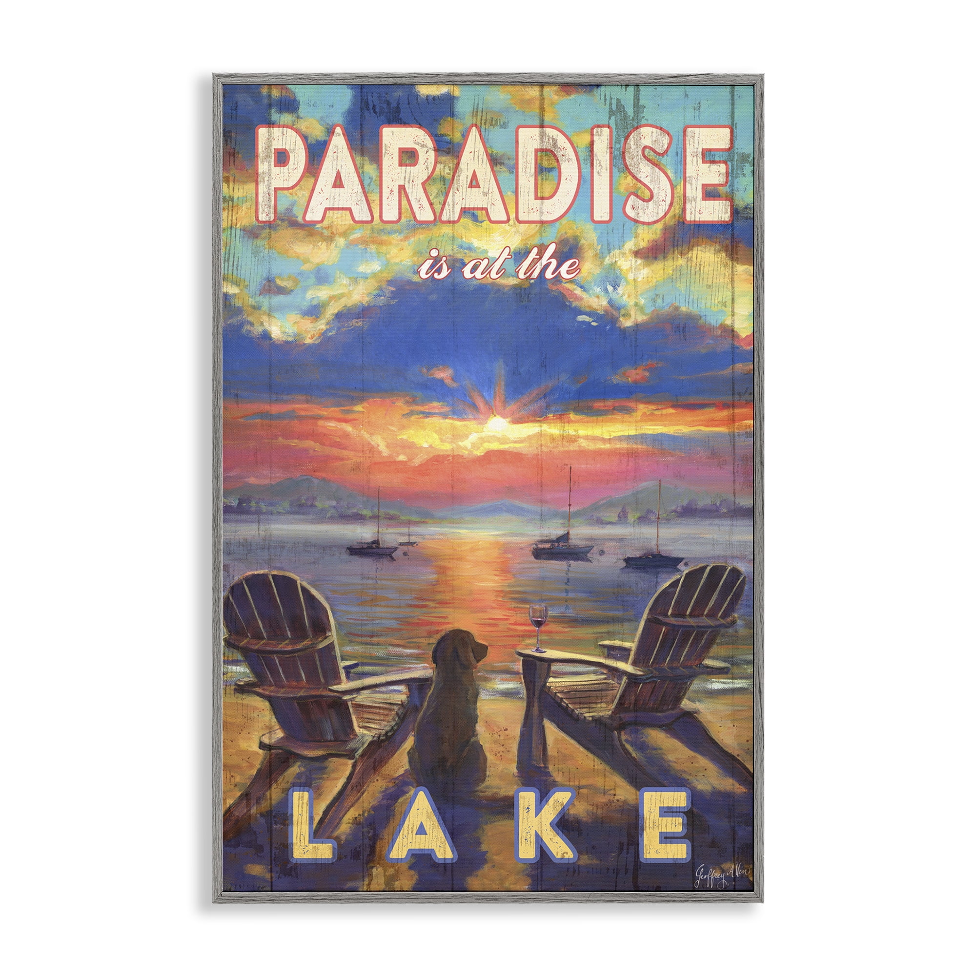 Stupell Industries Paradise At Lake Landscape Landscape & Nature Painting Gray Framed Art Print Wall Art, 16 x 24