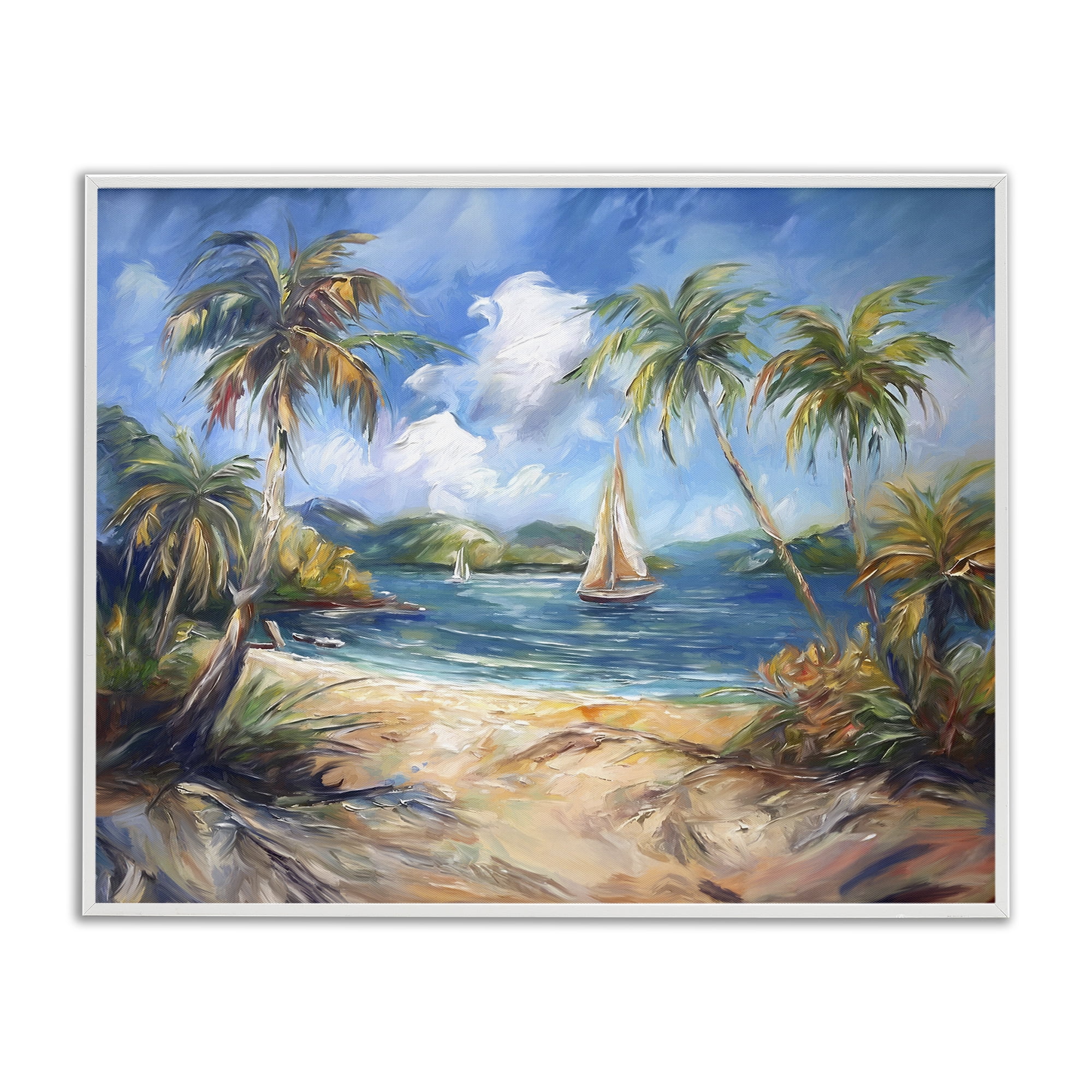 Stupell Industries Paradise Beach Harbor Coastal Painting White Framed Art Print Wall Art, 14 x 11