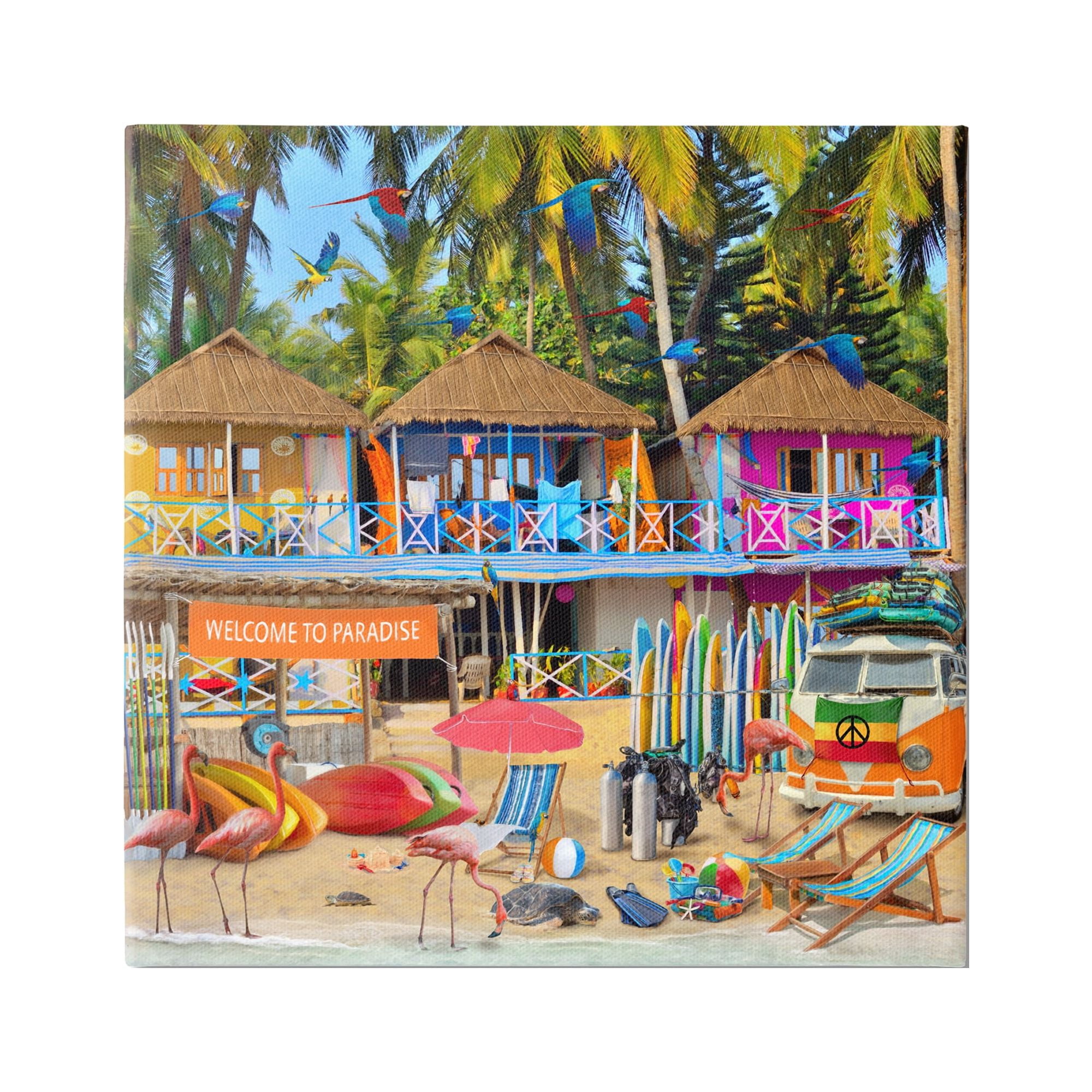 Stupell Industries Paradise Beach Resort Animals & Insects Painting Gallery Wrapped Canvas Art Print Wall Art, 36 x 36