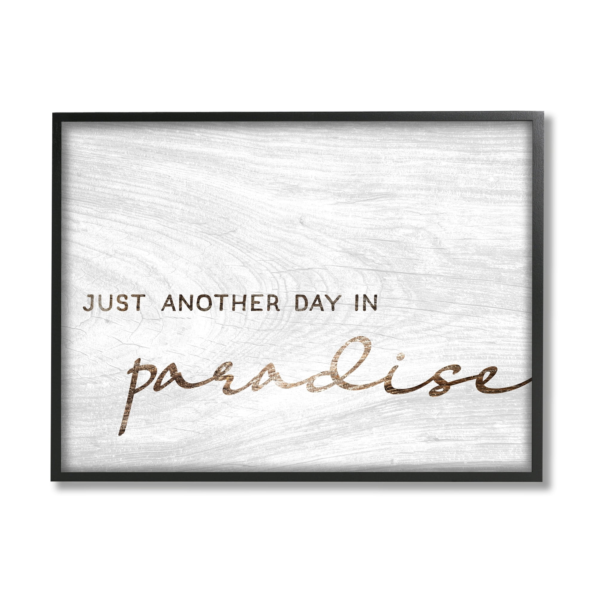 Stupell Industries Paradise Phrase Glam Cursive White Grain Pattern Framed Wall Art, 20 x 16, Design by Lil' Rue