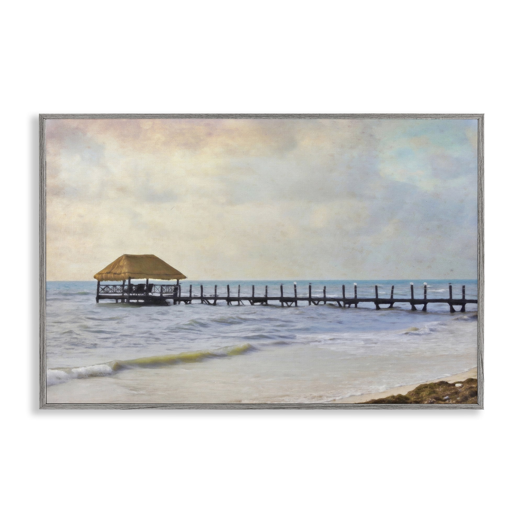Stupell Industries Paradise Pier Shoreline Nautical & Beach Painting Gray Framed Art Print Wall Art, 18 x 12