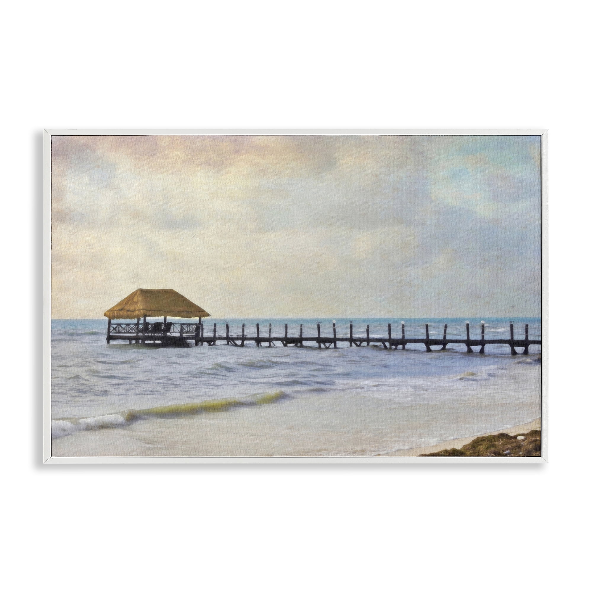 Stupell Industries Paradise Pier Shoreline Nautical & Beach Painting White Framed Art Print Wall Art, 24 x 16