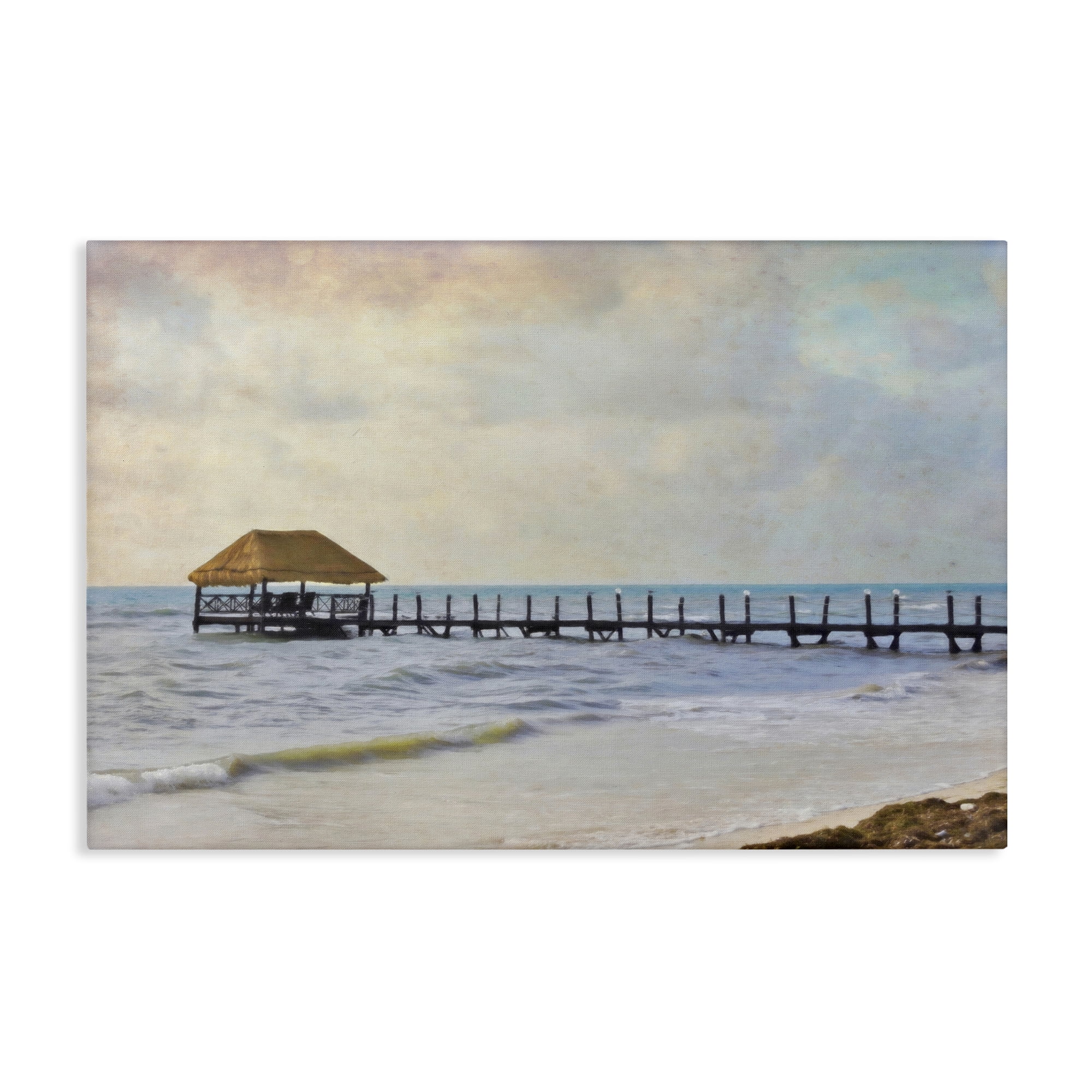 Stupell Industries Paradise Pier Shoreline Nautical & Beach Painting Wrapped Canvas Art Print Wall Art, 24 x 16