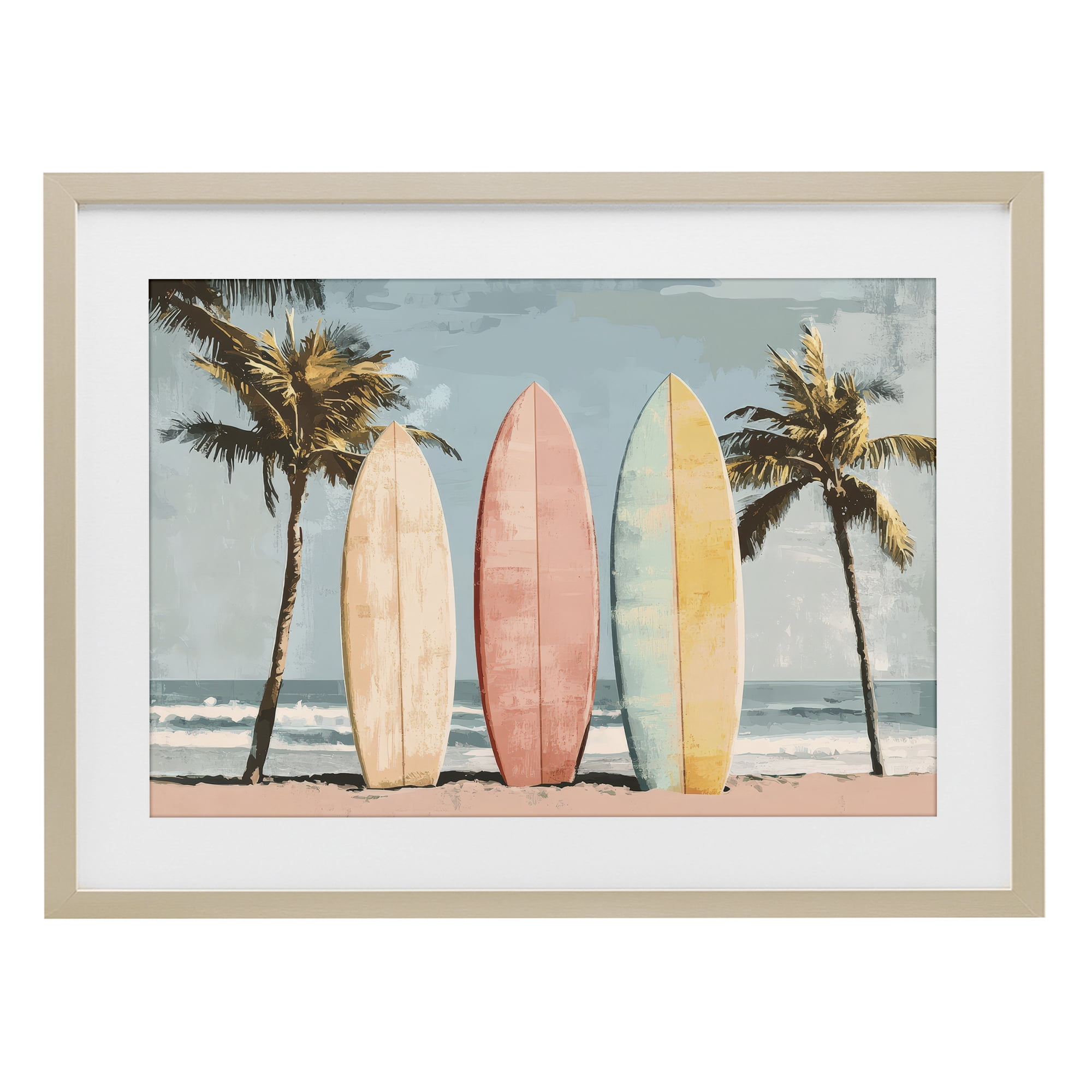 Stupell Industries Paradise Surfboard Trio Birch Framed Print Under Glass, design by Petal Prints Design
