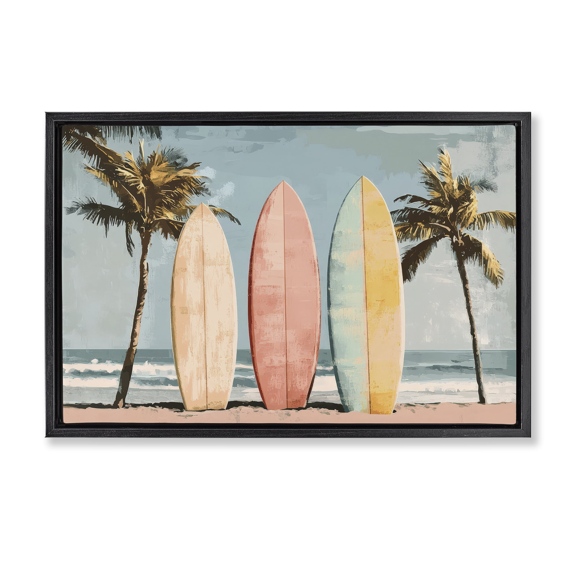 Stupell Industries Paradise Surfboard Trio Black Framed Floater Canvas Wall Art, design by Petal Prints Design