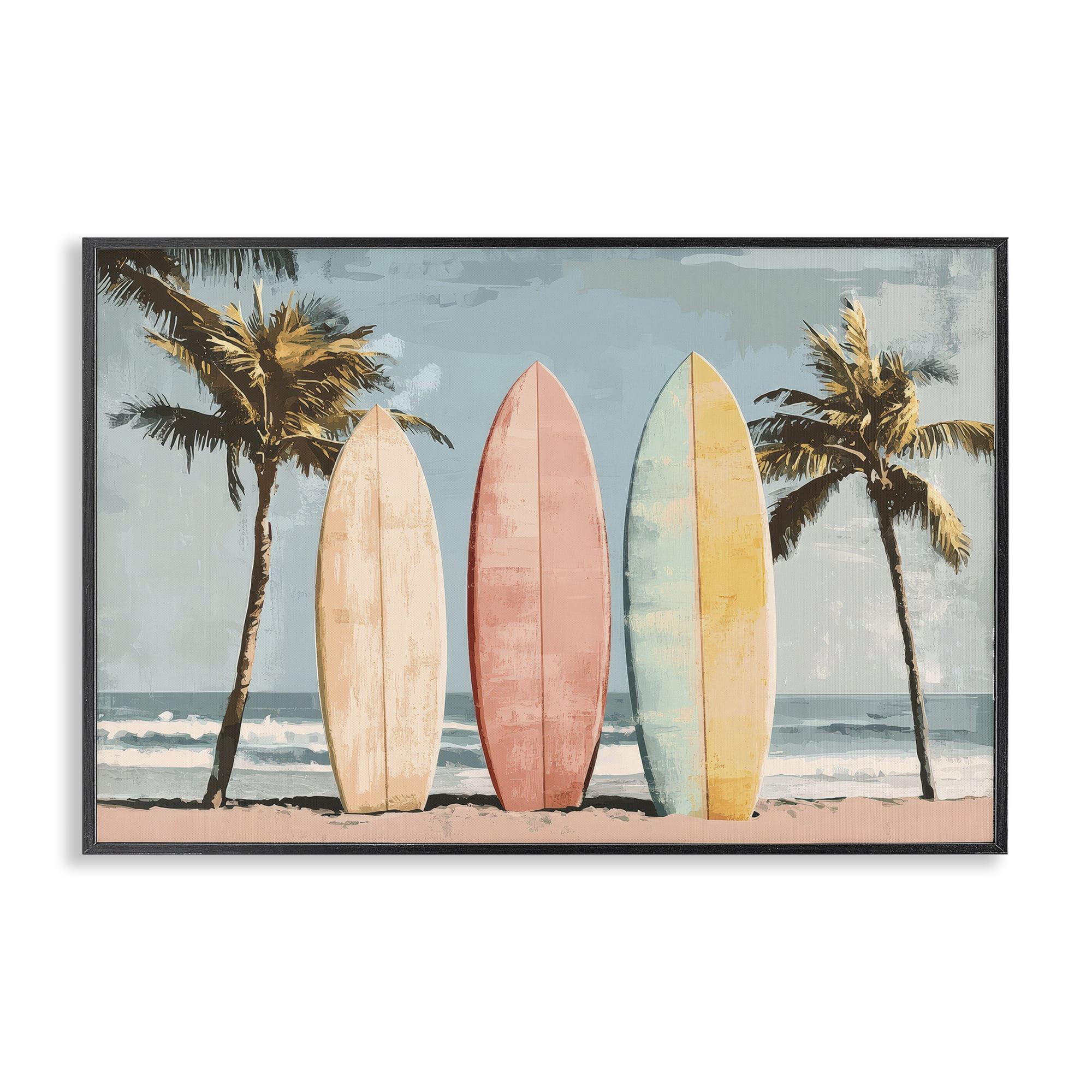 Stupell Industries Paradise Surfboard Trio Black Framed Giclee Art, design by Petal Prints Design