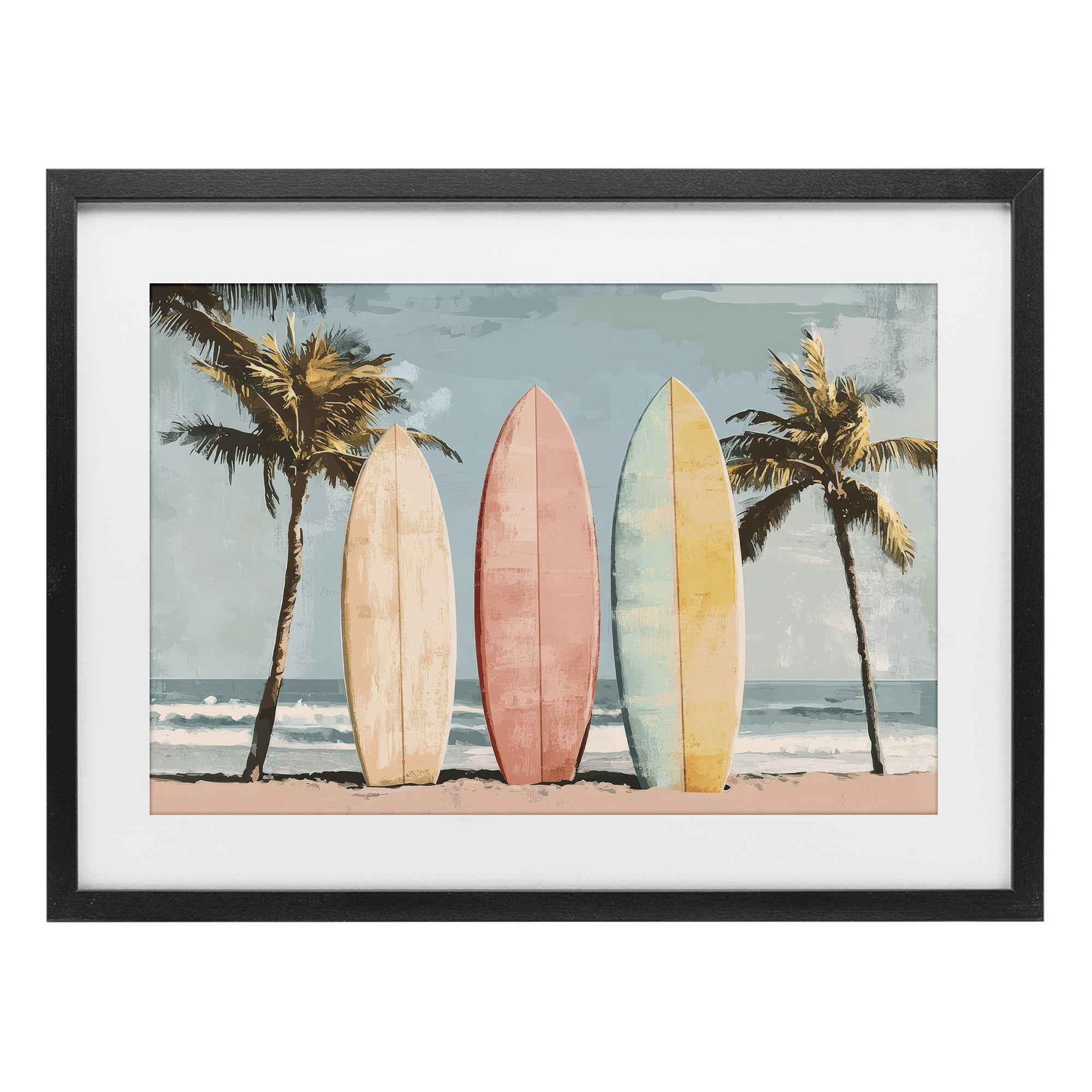 Stupell Industries Paradise Surfboard Trio Black Framed Print Under Glass, design by Petal Prints Design