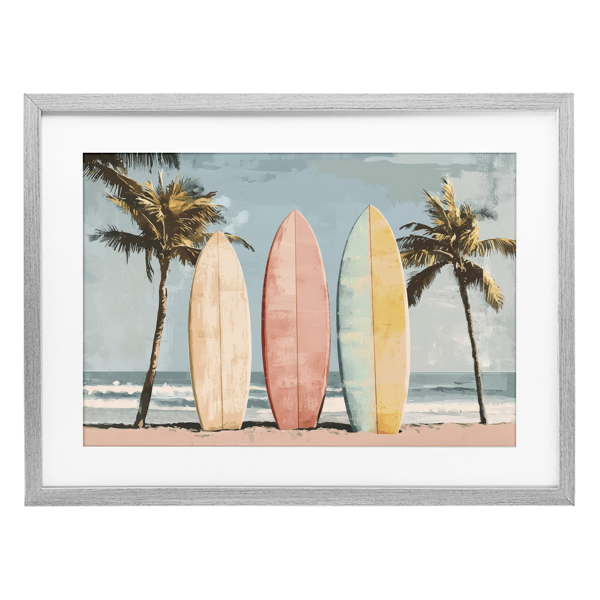 Stupell Industries Paradise Surfboard Trio Gray Framed Print Under Glass, design by Petal Prints Design