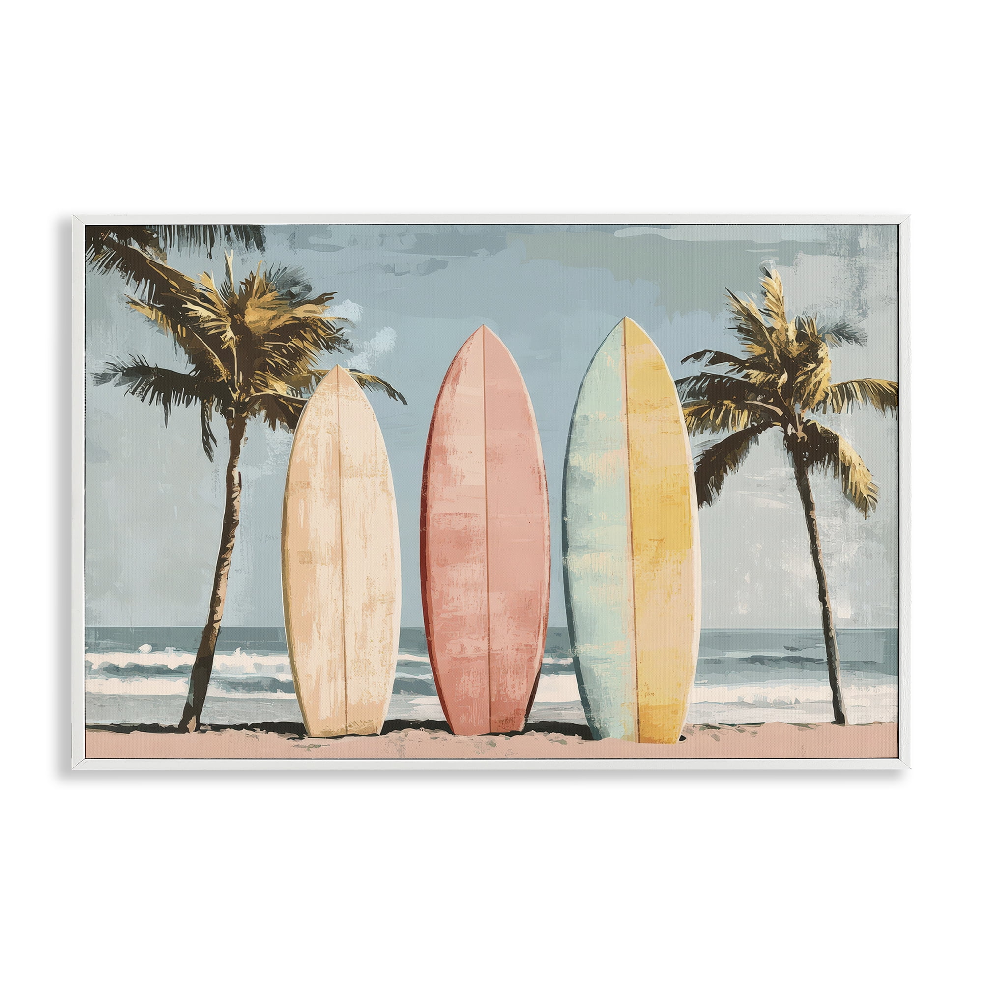 Stupell Industries Paradise Surfboard Trio White Framed Giclee Art, design by Petal Prints Design