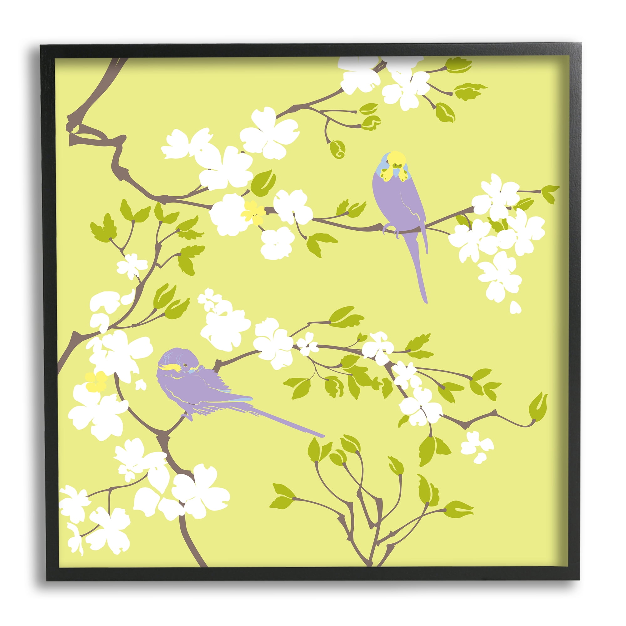 Stupell Industries Parakeets & Cherry Blossoms Animals & Insects Painting Black Framed Art Print Wall Art, 24 x 24