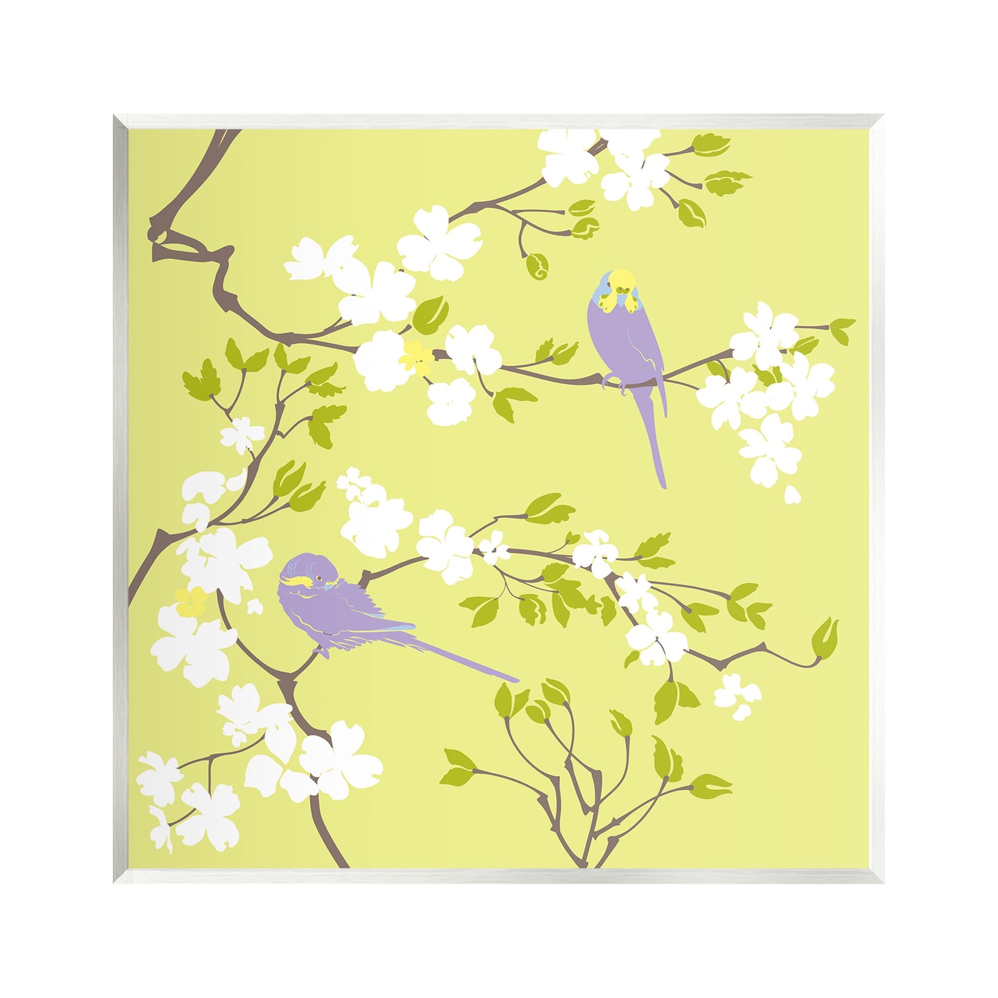 Stupell Industries Parakeets & Cherry Blossoms Animals & Insects Painting Unframed Art Print Wall Art, 12 x 12