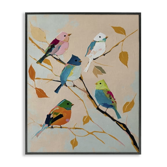 Stupell Industries Parakeets on Fall Branch Animals Painting Black Framed Art Print Wall Art, 11 x 14