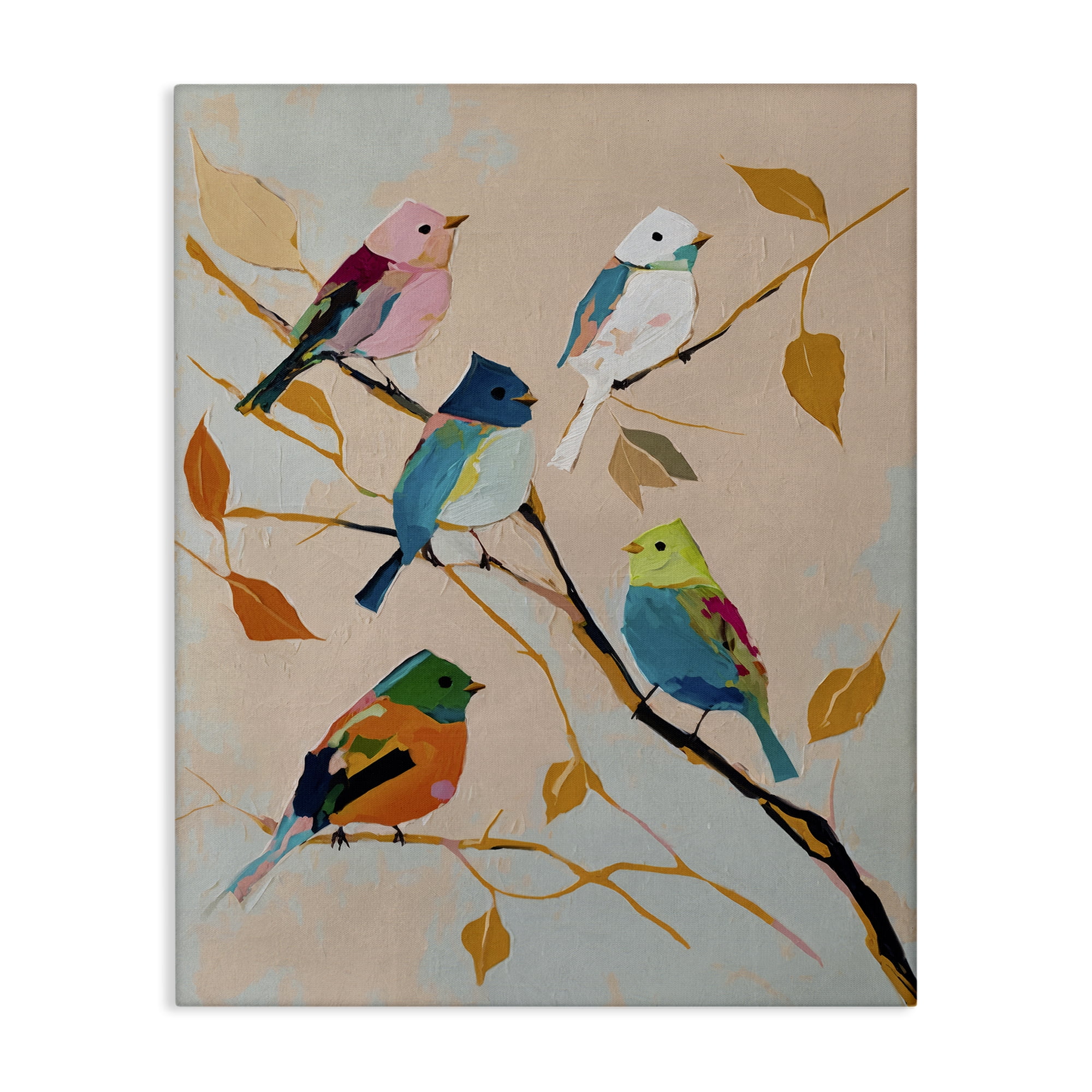 Stupell Industries Parakeets on Fall Branch Animals Painting Wrapped Canvas Art Print Wall Art, 16 x 20