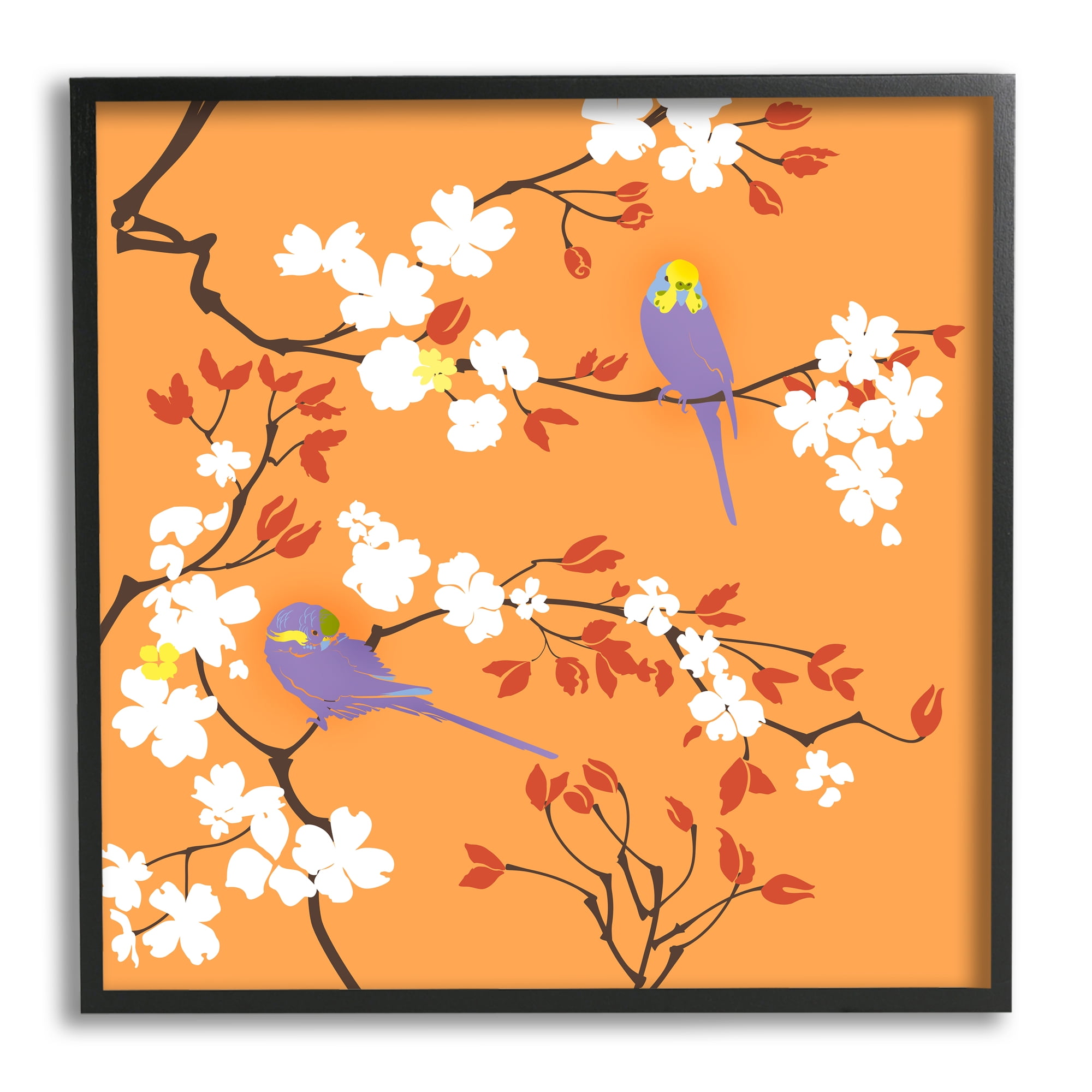 Stupell Industries Parakeets on Orange Animals & Insects Painting Black Framed Art Print Wall Art, 17 x 17