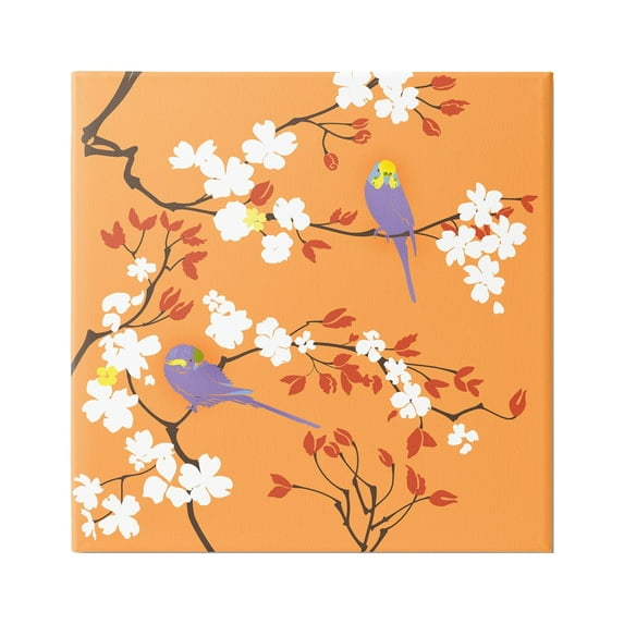 Stupell Industries Parakeets on Orange Animals & Insects Painting Gallery Wrapped Canvas Art Print Wall Art, 30 x 30