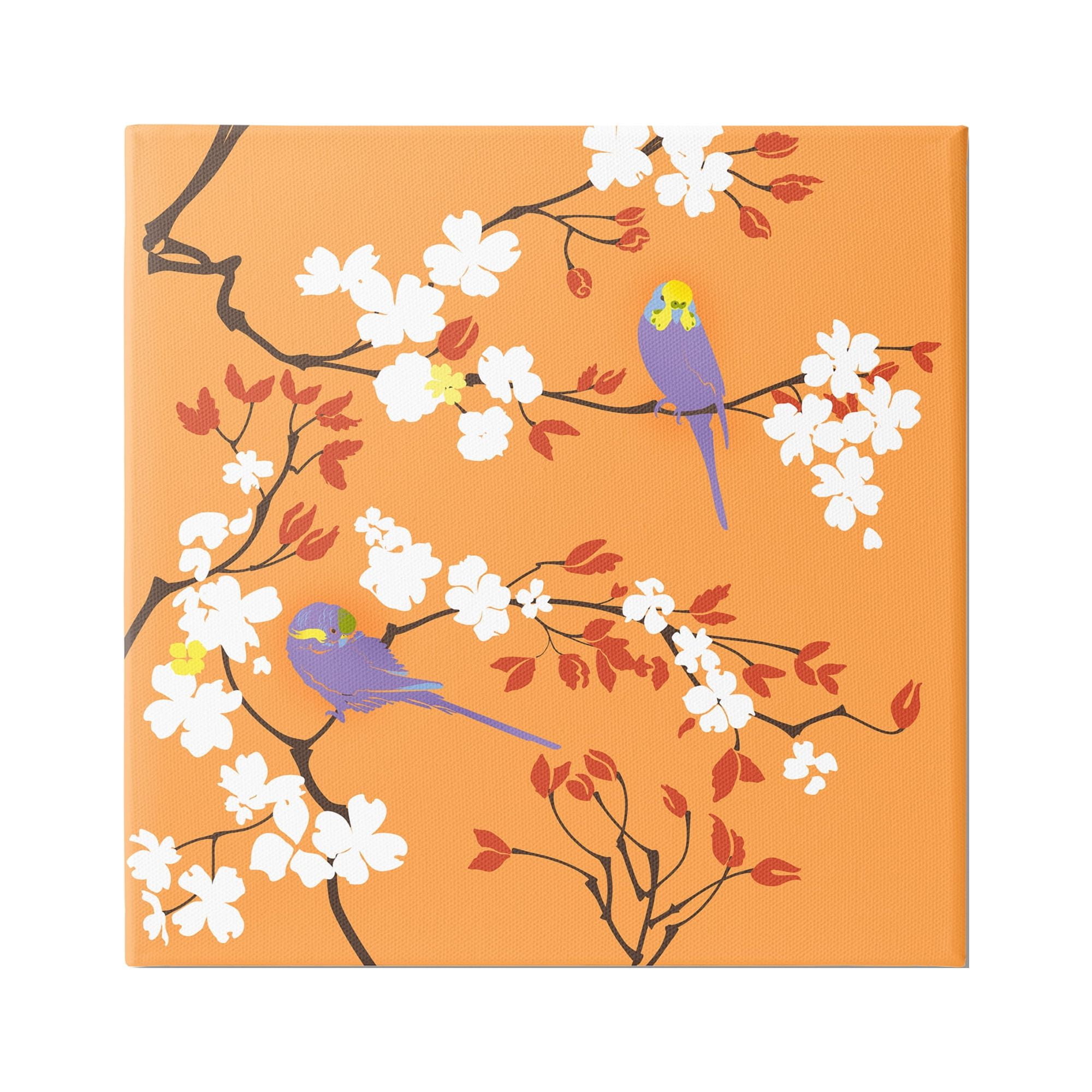 Stupell Industries Parakeets on Orange Animals & Insects Painting Gallery Wrapped Canvas Art Print Wall Art, 36 x 36